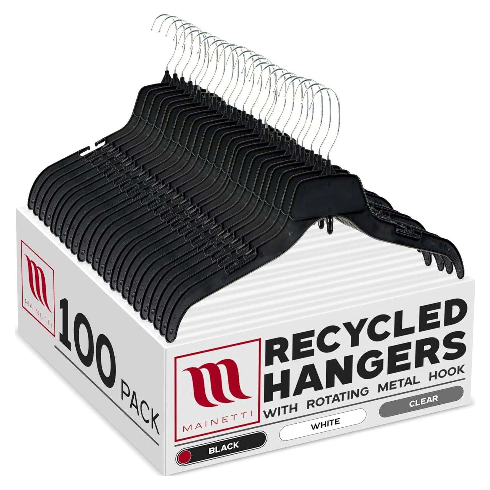 Perchas de Plástico Recicladas Mainetti 484 - 100 Unidades con Gancho Giratorio