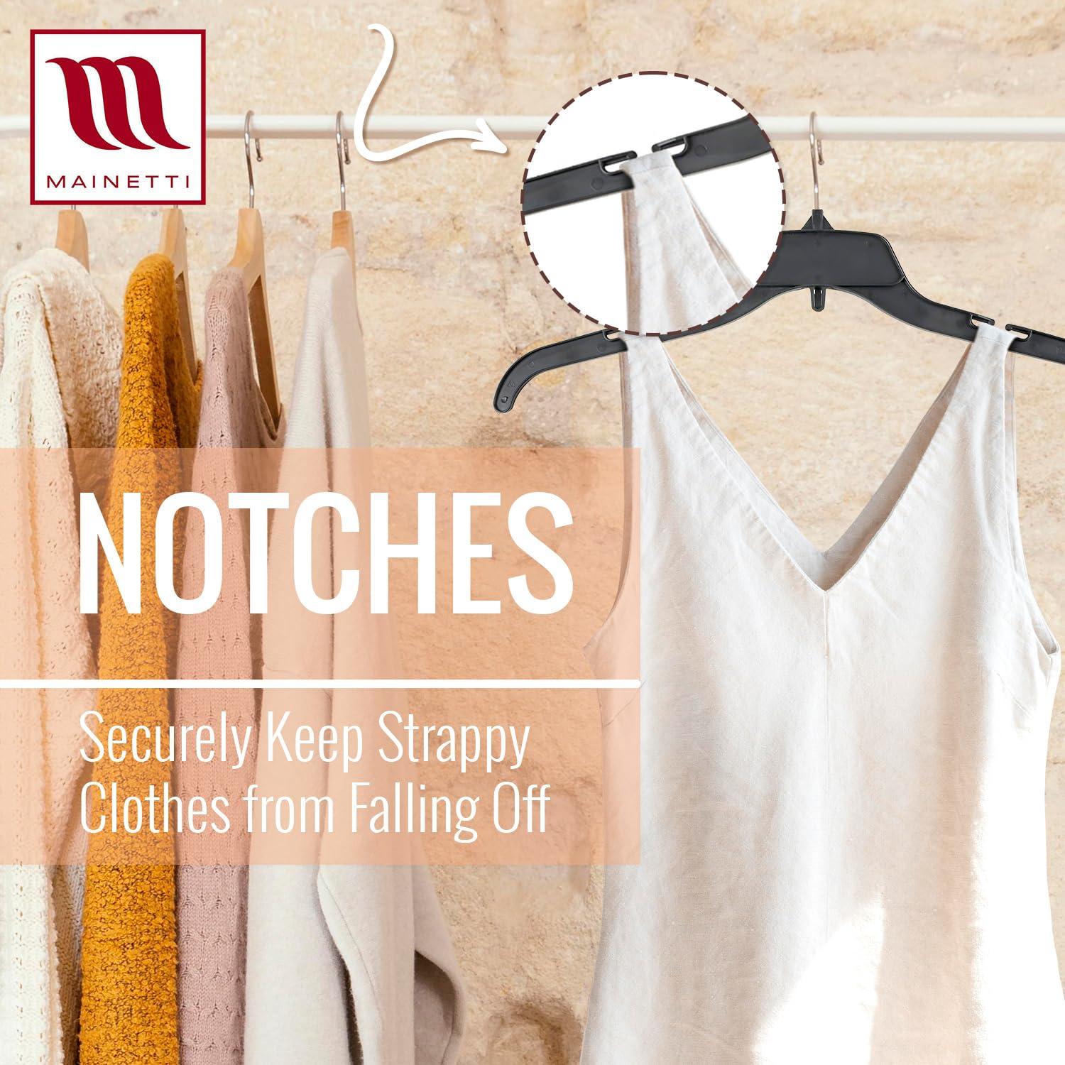 Perchas de Plástico Negras Mainetti 484 - Paquete de 100 con Gancho Metálico Giratorio 43 cm