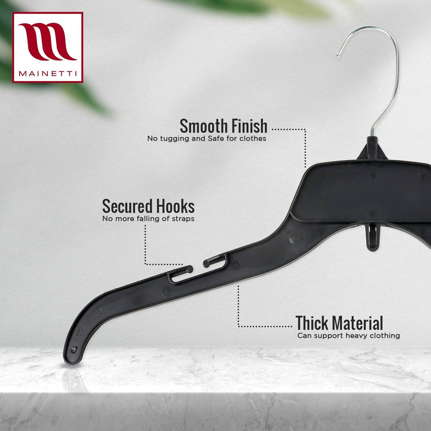 Perchas de Plástico Negras Mainetti 484 - Paquete de 100 con Gancho Metálico Giratorio 43 cm