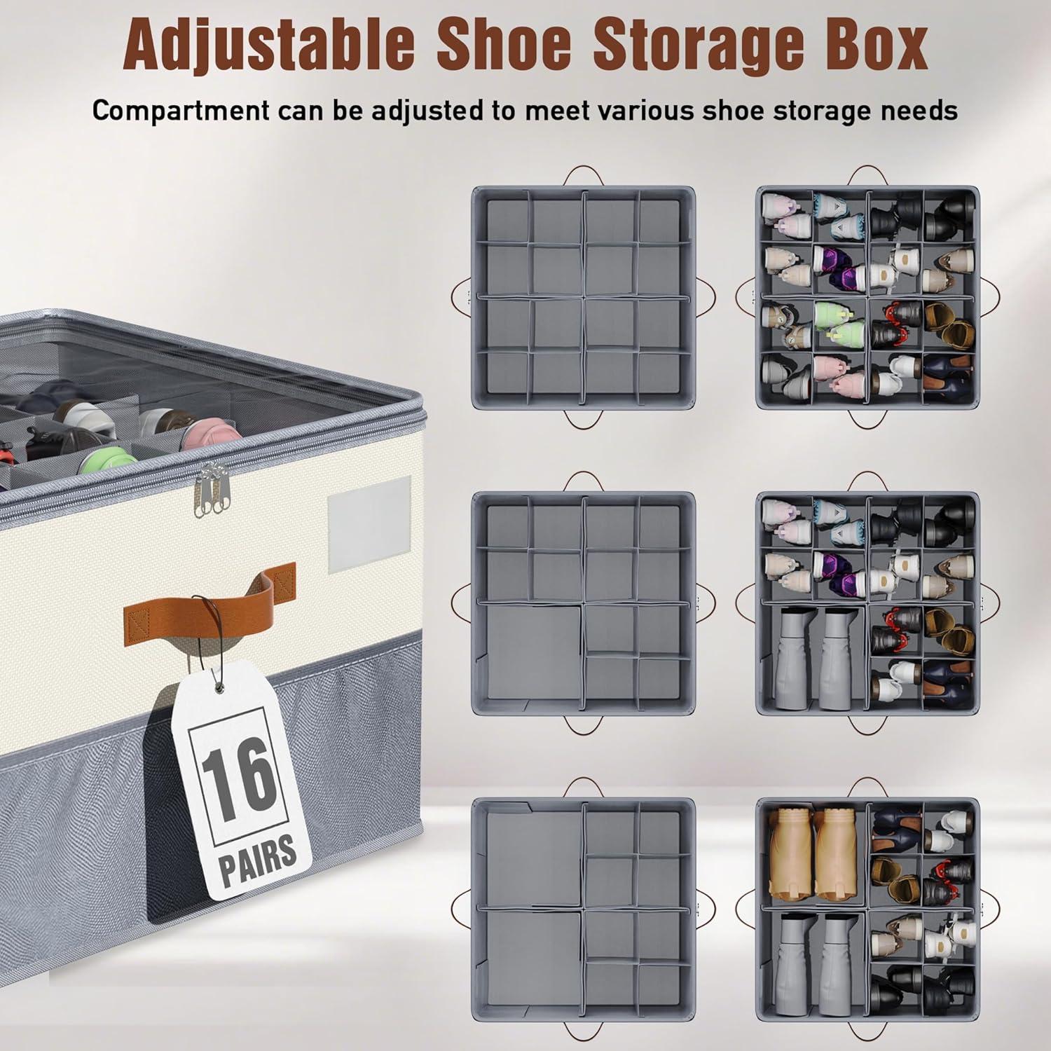 Organizador de Zapatos KETYWHA Plegable 16 Compartimentos Beige y Gris
