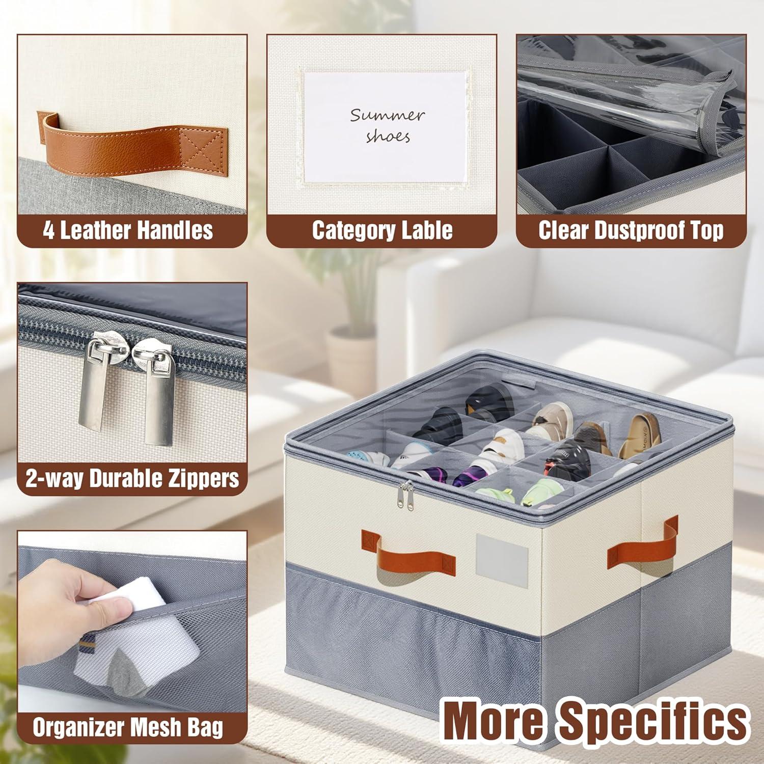 Organizador de Zapatos KETYWHA Plegable 16 Compartimentos Beige y Gris