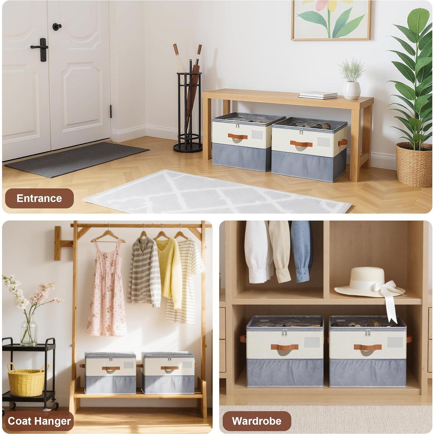 Organizador de Zapatos KETYWHA Plegable 16 Compartimentos Beige y Gris