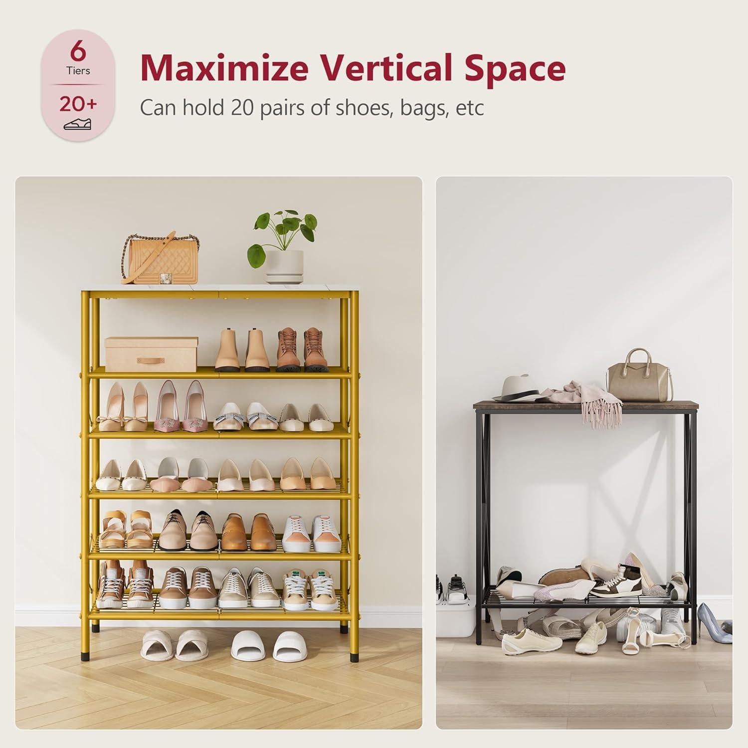 Organizador de Zapatos Tajsoon 6 Niveles Blanco y Dorado