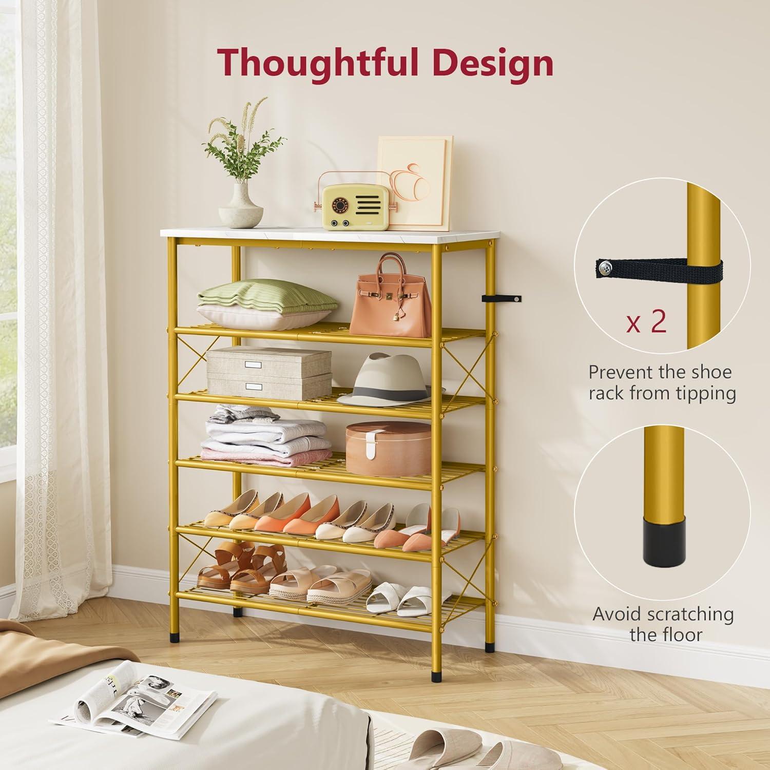 Organizador de Zapatos Tajsoon 6 Niveles Blanco y Dorado