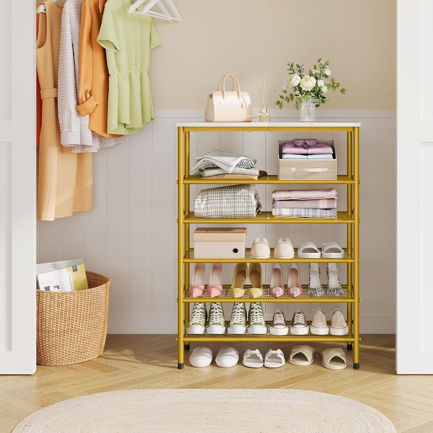 Organizador de Zapatos Tajsoon 6 Niveles Blanco y Dorado