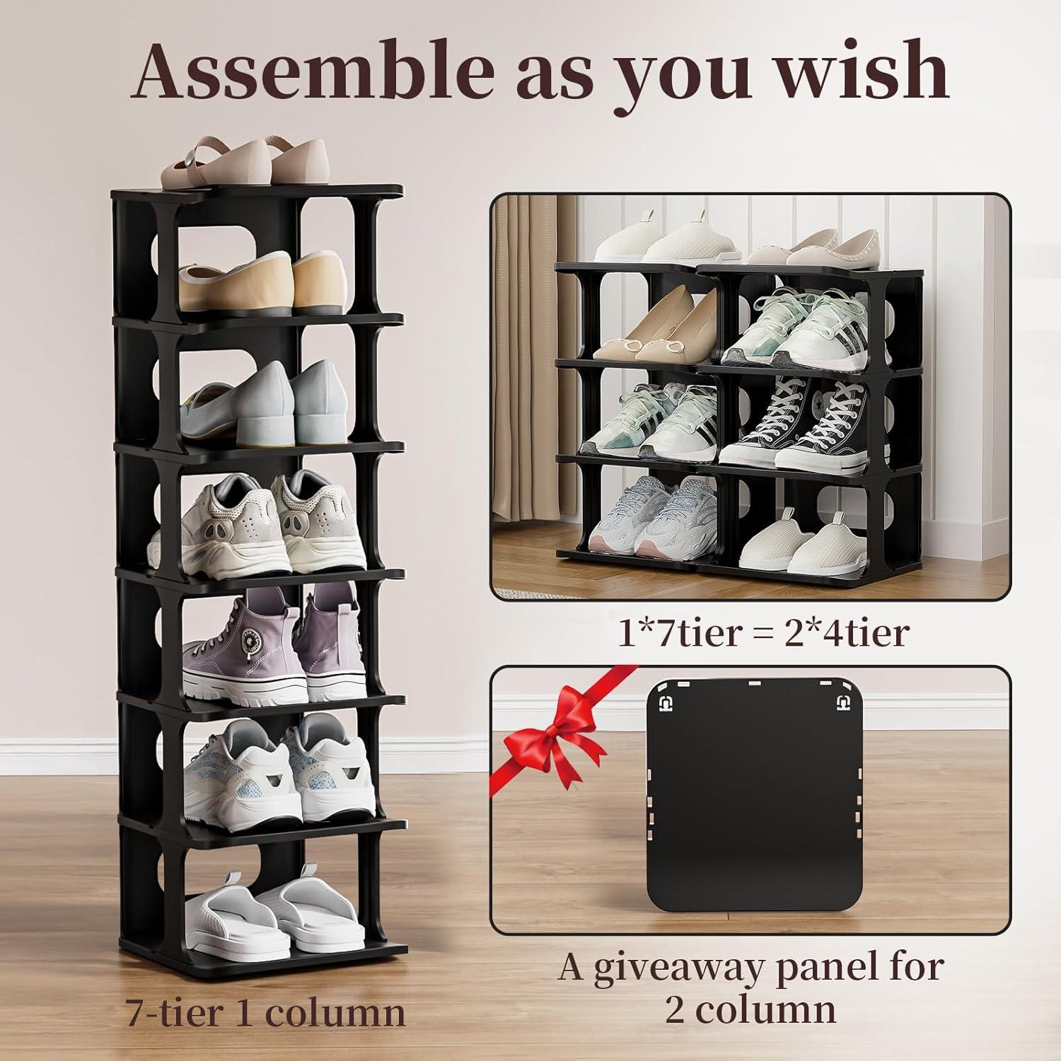 Estante Vertical Estrecho para Zapatos HAIXIN 7 Niveles Negro