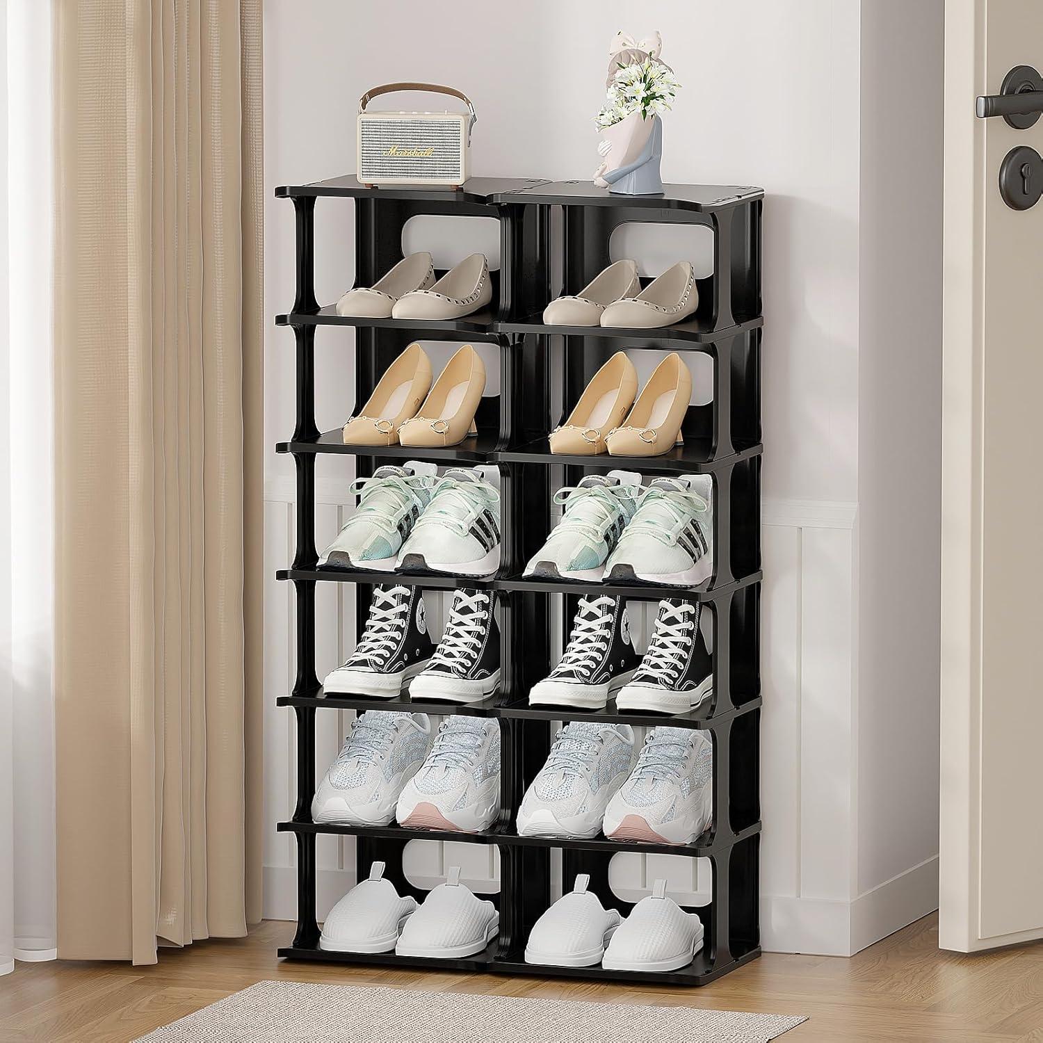 Estante Vertical Estrecho para Zapatos HAIXIN 7 Niveles Negro