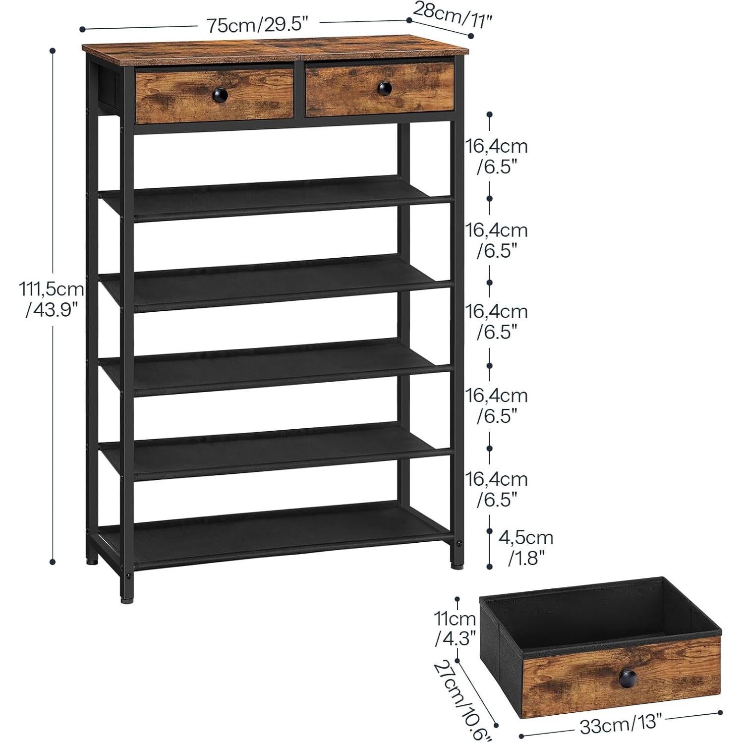 Estante para Zapatos HOOBRO 6 Niveles Marrón Rústico 75x28x111.5 cm