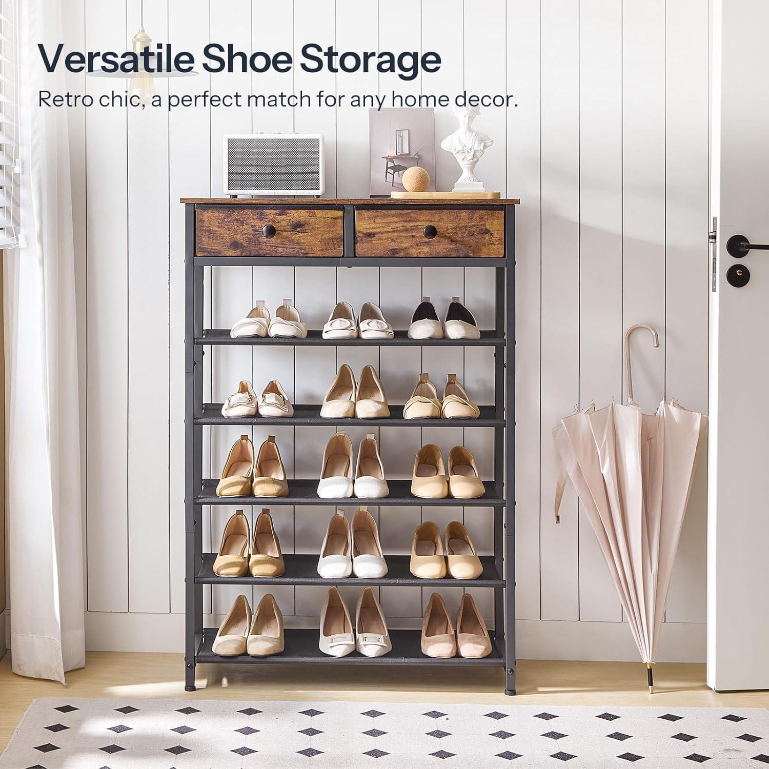 Estante para Zapatos HOOBRO 6 Niveles Marrón Rústico 75x28x111.5 cm