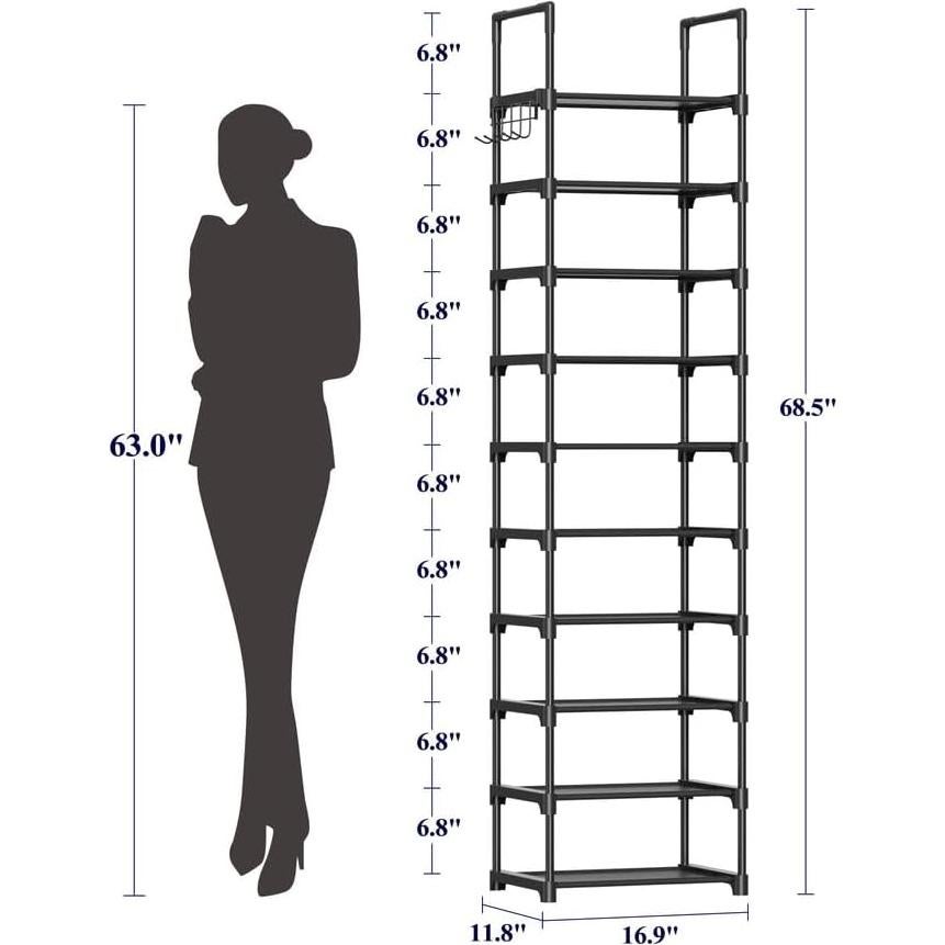 Zapatero Kitsure Alto 10 Niveles 42.9x30x174 cm Negro