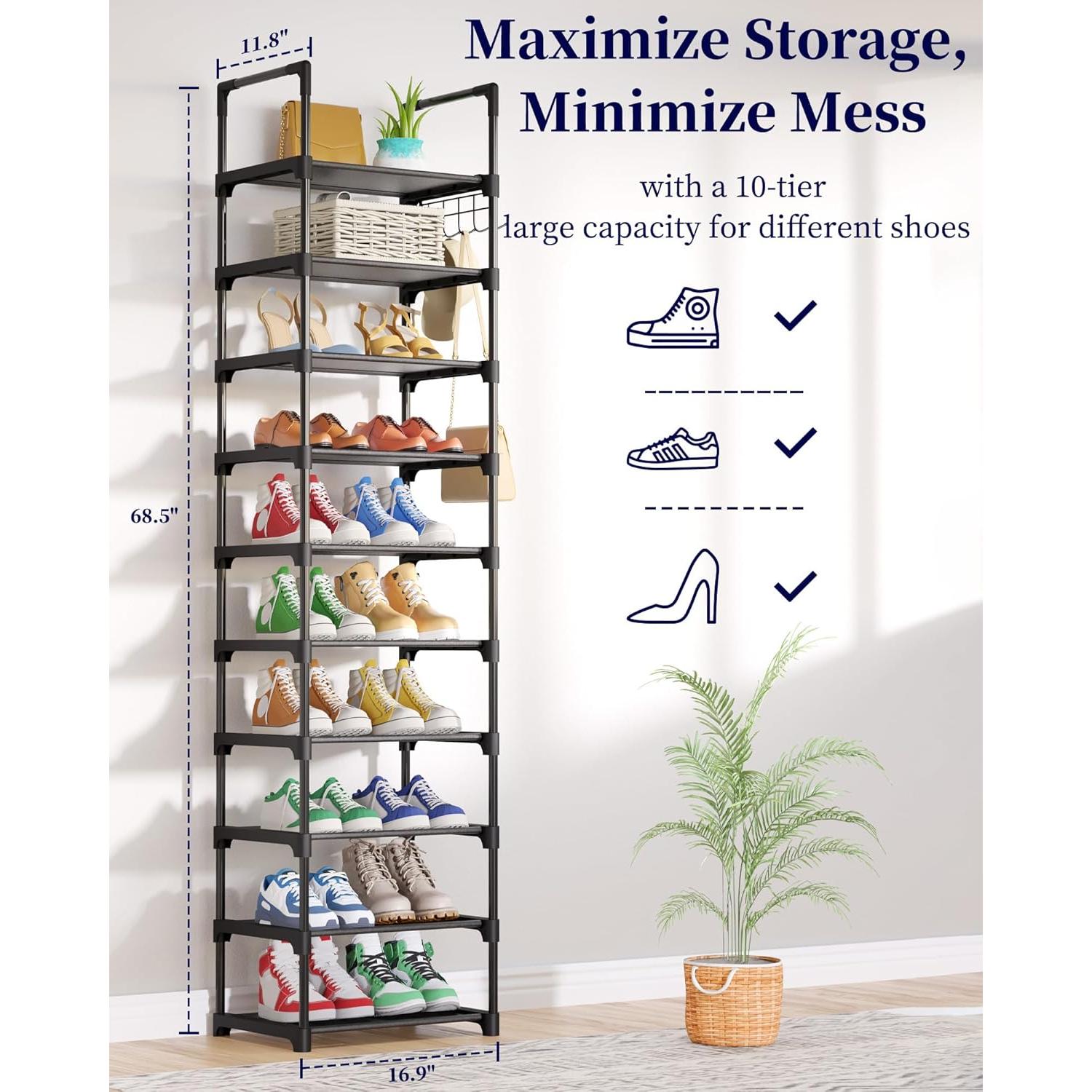 Zapatero Kitsure Alto 10 Niveles 42.9x30x174 cm Negro