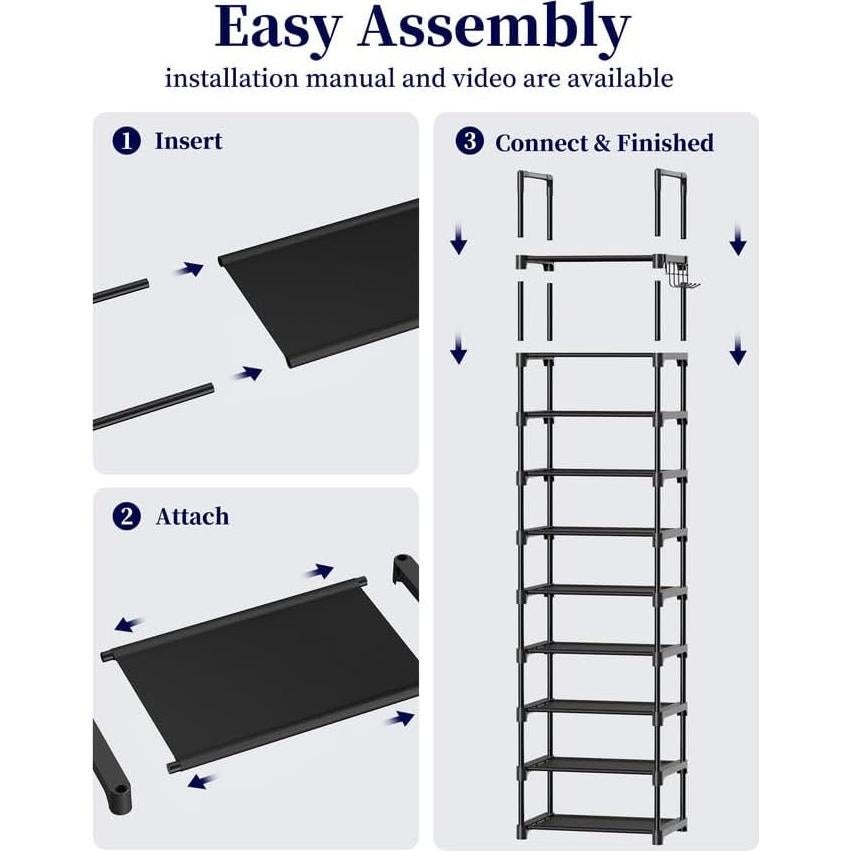 Zapatero Kitsure Alto 10 Niveles 42.9x30x174 cm Negro