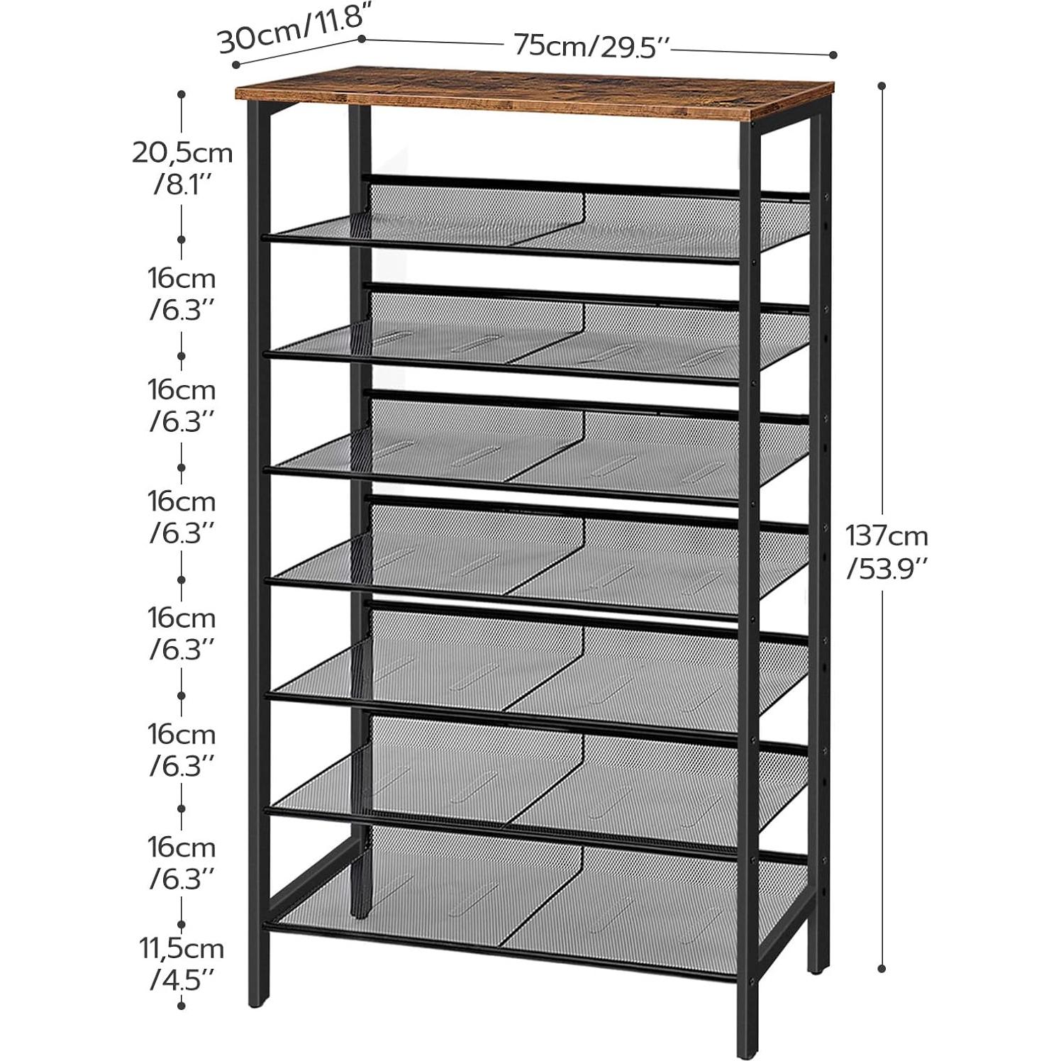 Estante para Zapatos HOOBRO 8 Niveles Marrón Rústico 75 cm