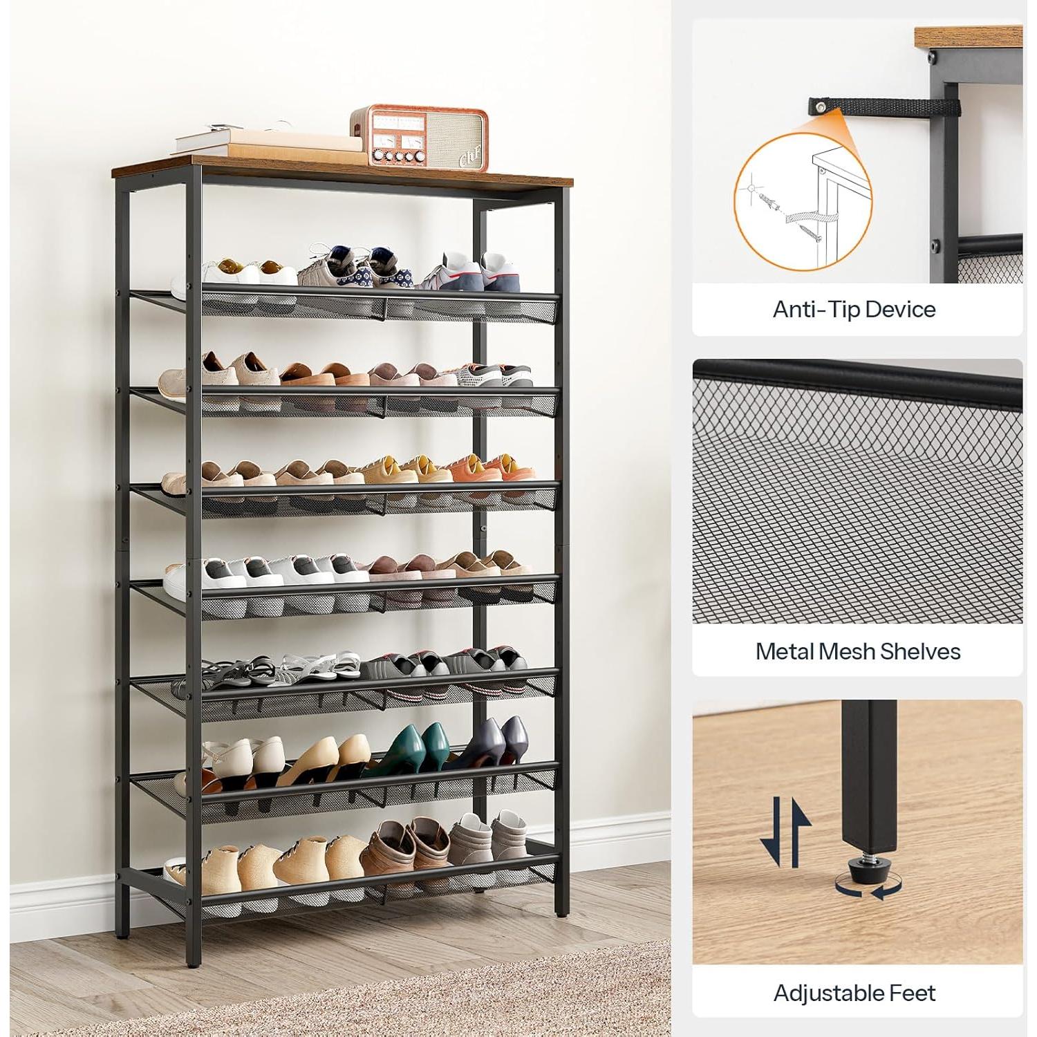 Estante para Zapatos HOOBRO 8 Niveles Marrón Rústico 75 cm