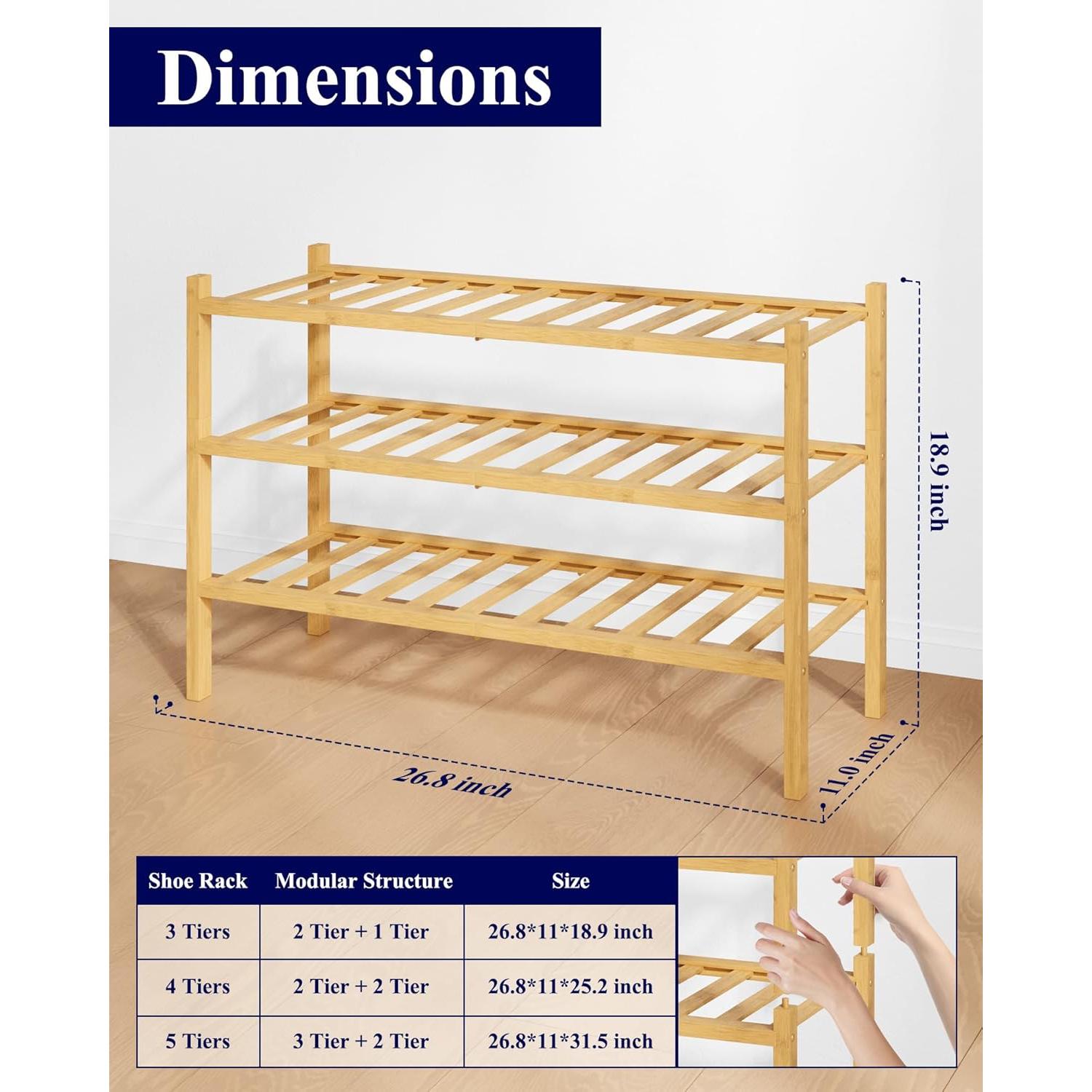 Estante de Zapatos Kitsure de Bambú Natural 68x28x48 cm