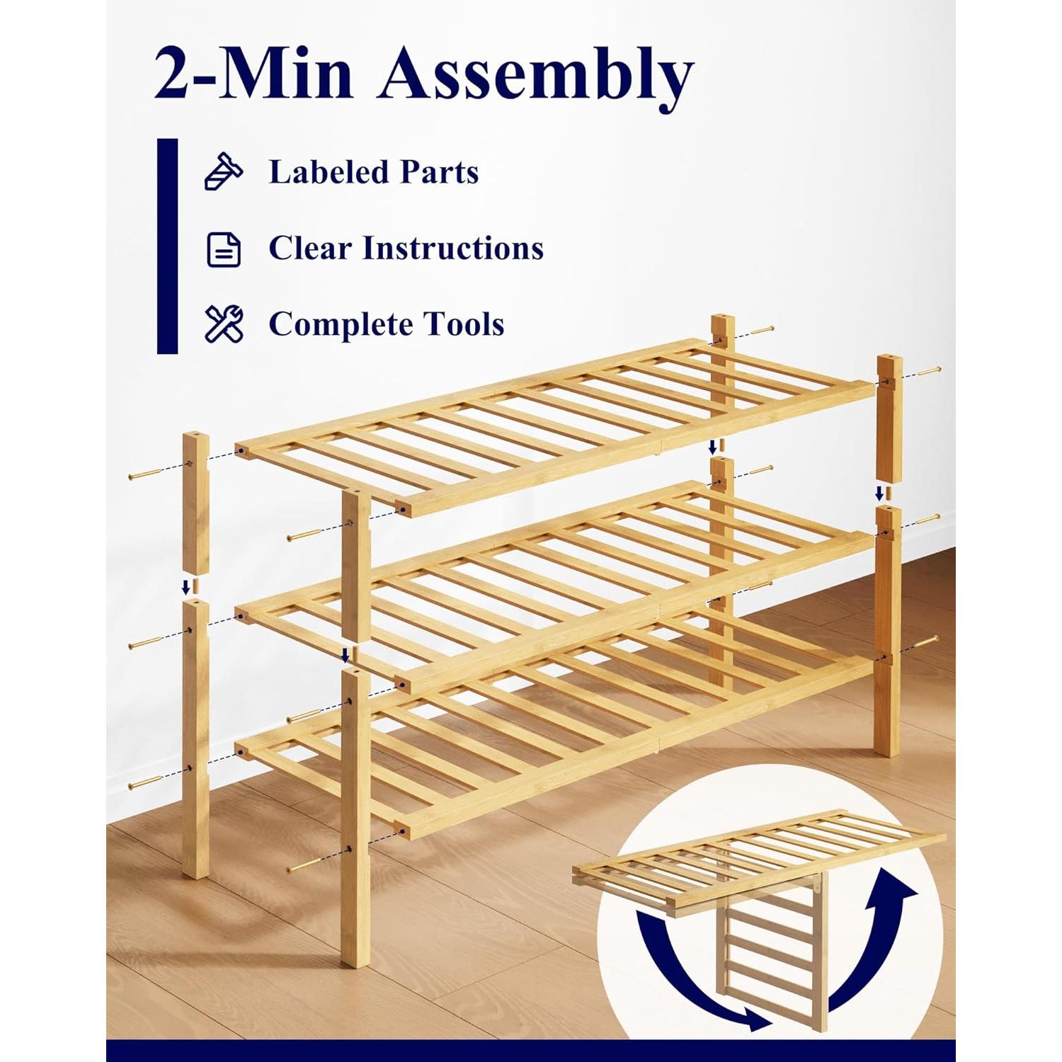 Estante de Zapatos Kitsure de Bambú Natural 68x28x48 cm