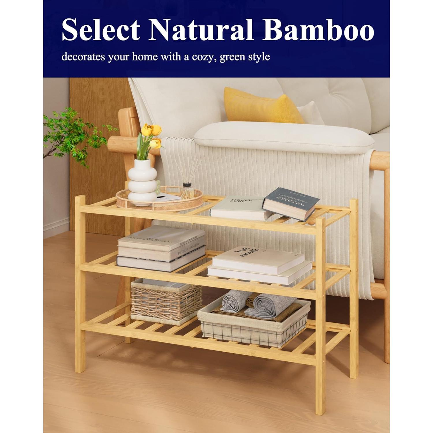 Estante de Zapatos Kitsure de Bambú Natural 68x28x48 cm
