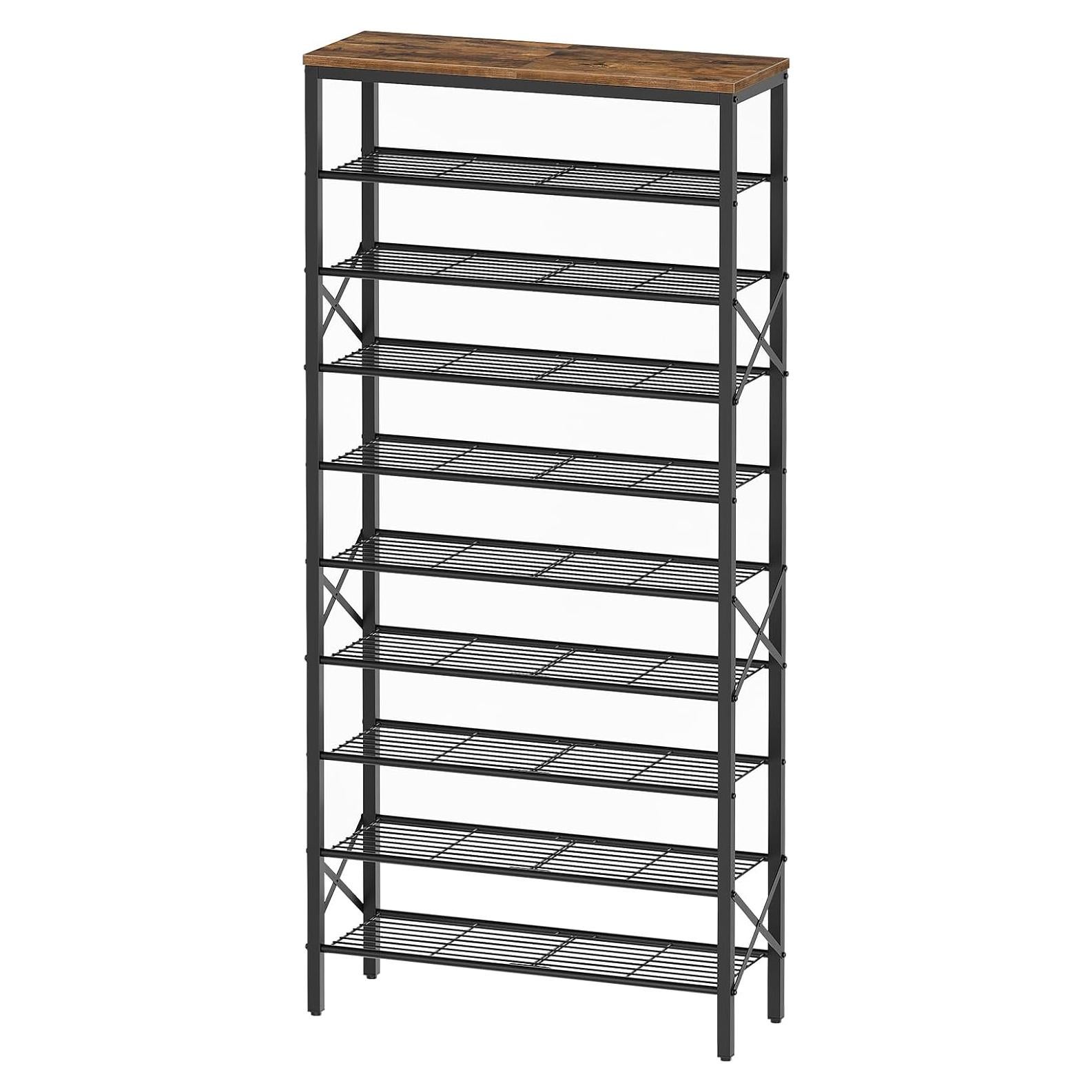 Estante para zapatos YATINEY 10 niveles marrón rústico 40 pares