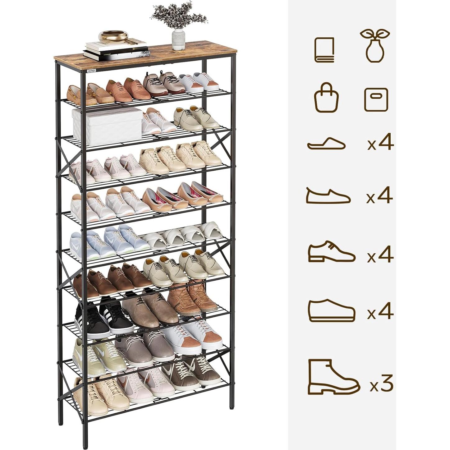 Estante para zapatos YATINEY 10 niveles marrón rústico 40 pares