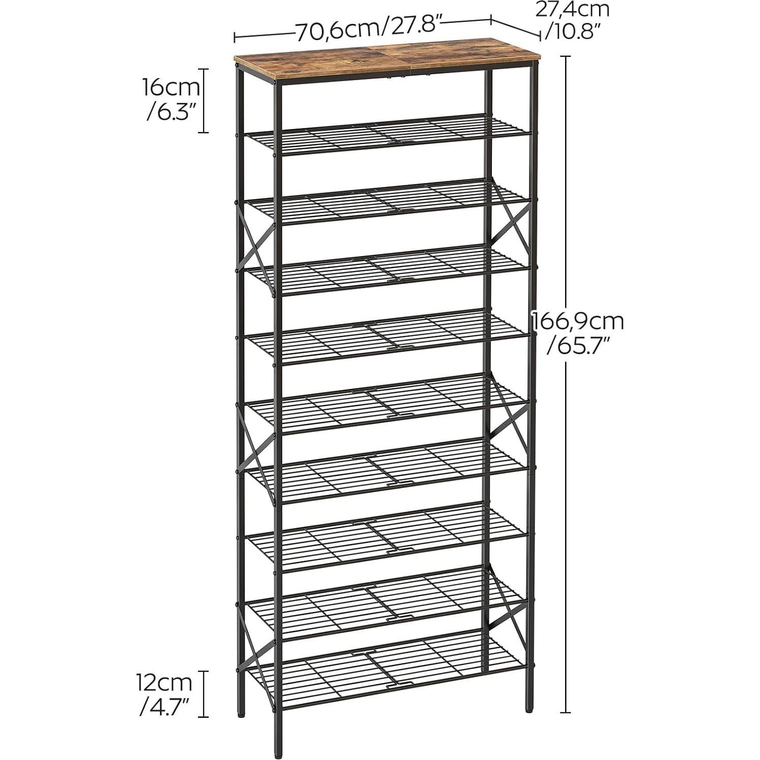 Estante para zapatos YATINEY 10 niveles marrón rústico 40 pares