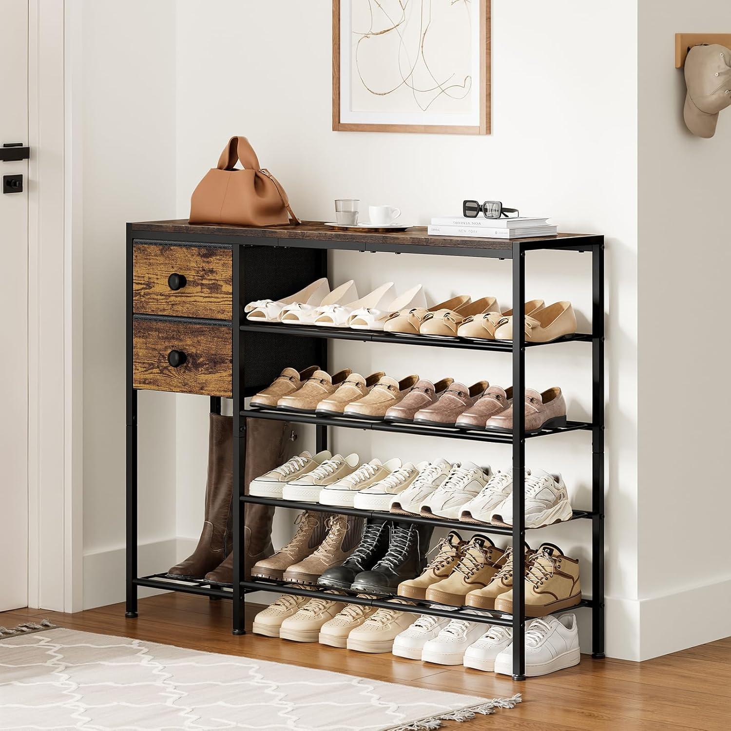 Estante para zapatos UNITSTAGE 5 niveles marrón rústico 95.2x27.5x80.5 cm