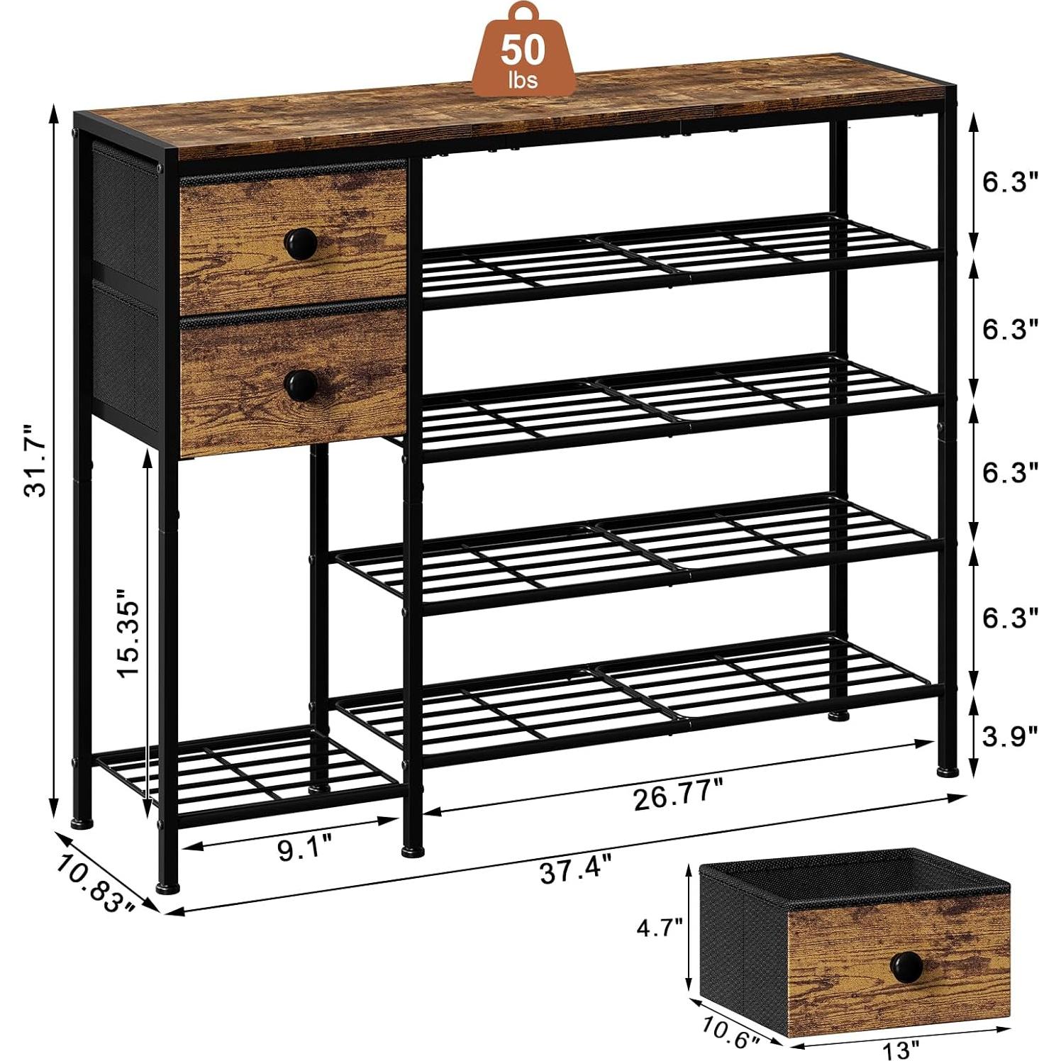 Estante para zapatos UNITSTAGE 5 niveles marrón rústico 95.2x27.5x80.5 cm