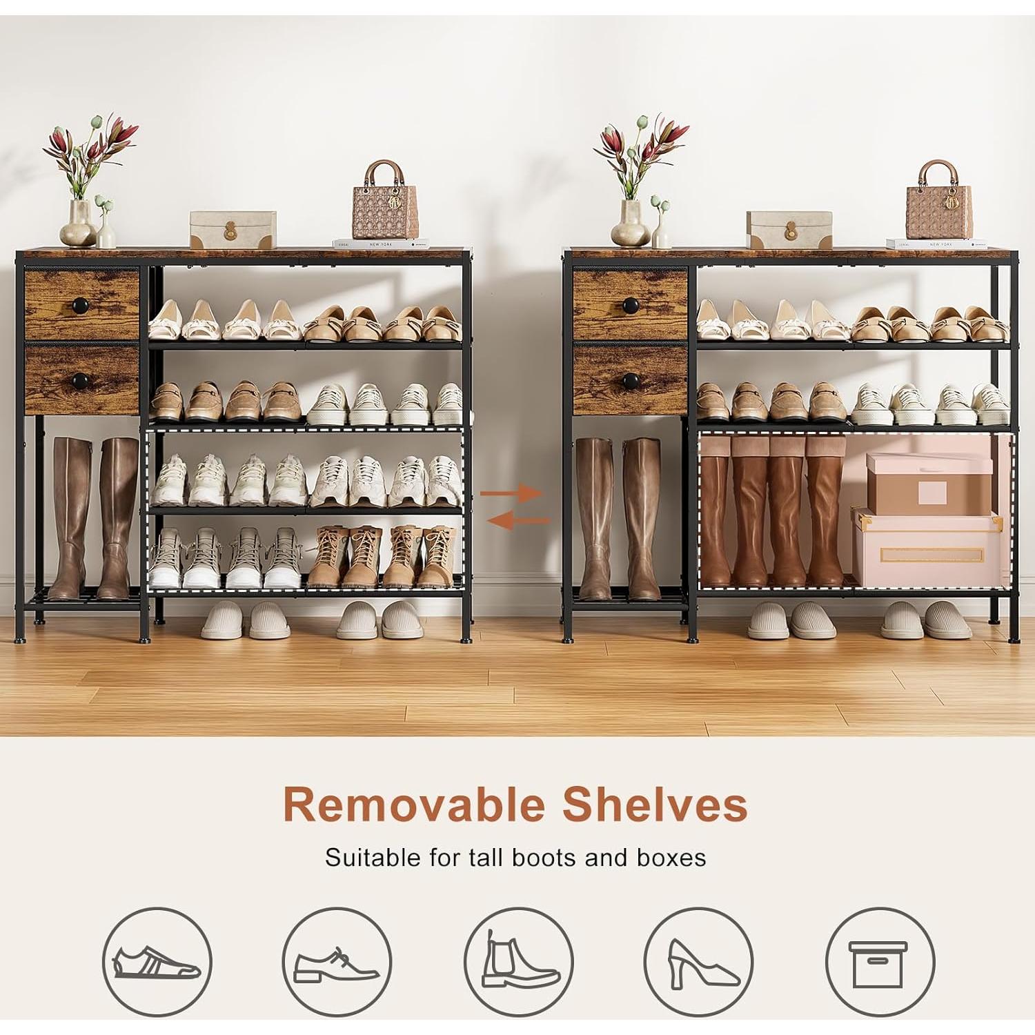 Estante para zapatos UNITSTAGE 5 niveles marrón rústico 95.2x27.5x80.5 cm