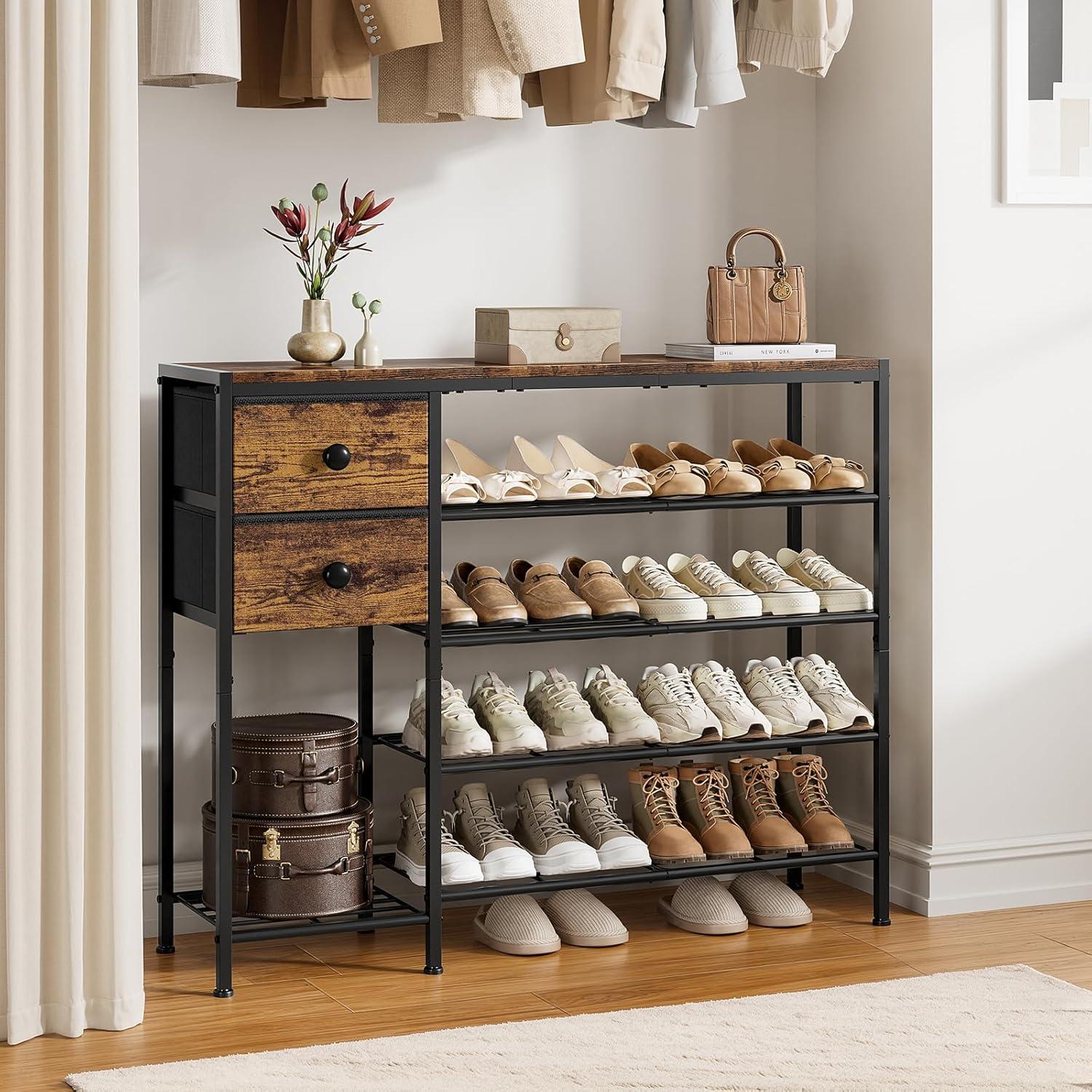 Estante para zapatos UNITSTAGE 5 niveles marrón rústico 95.2x27.5x80.5 cm