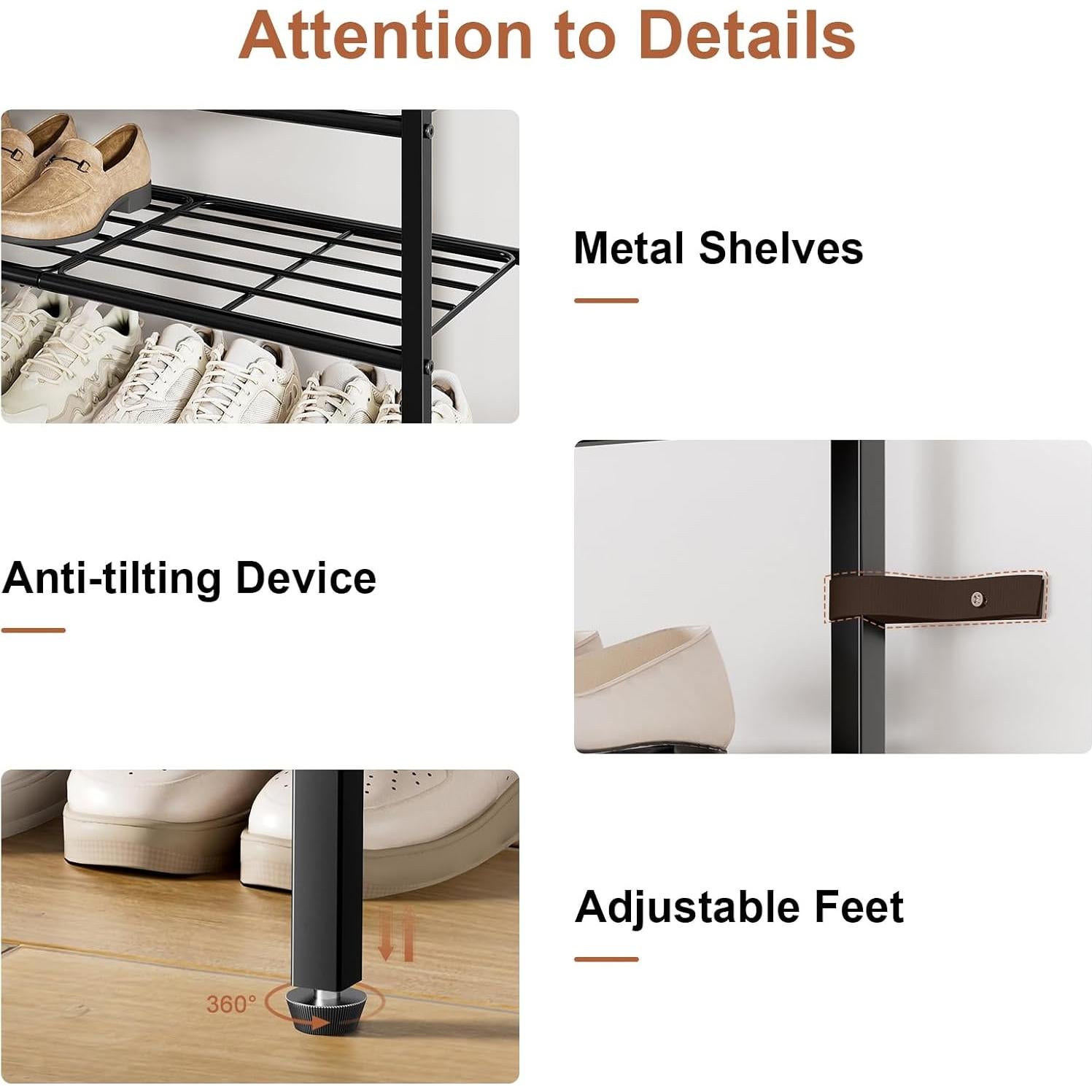 Estante para zapatos UNITSTAGE 5 niveles marrón rústico 95.2x27.5x80.5 cm