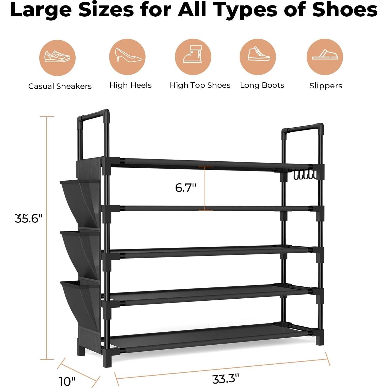 Estante para zapatos BrFoYu 5 niveles negro, 25 pares