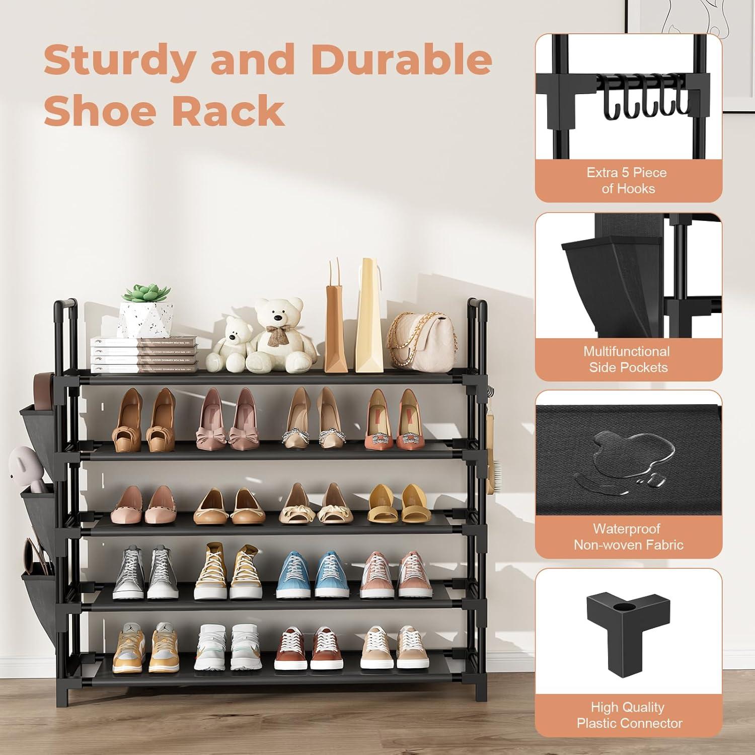 Estante para zapatos BrFoYu 5 niveles negro, 25 pares