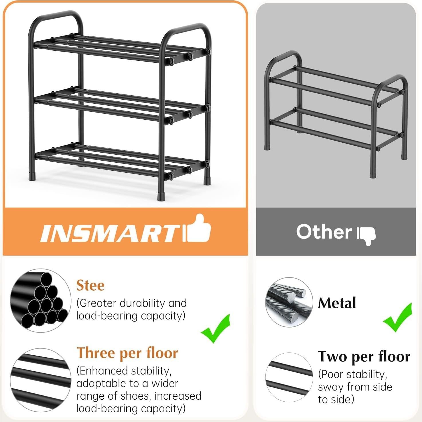 Estante para Zapatos INSMART Expandible 3 Niveles Metal Blanco
