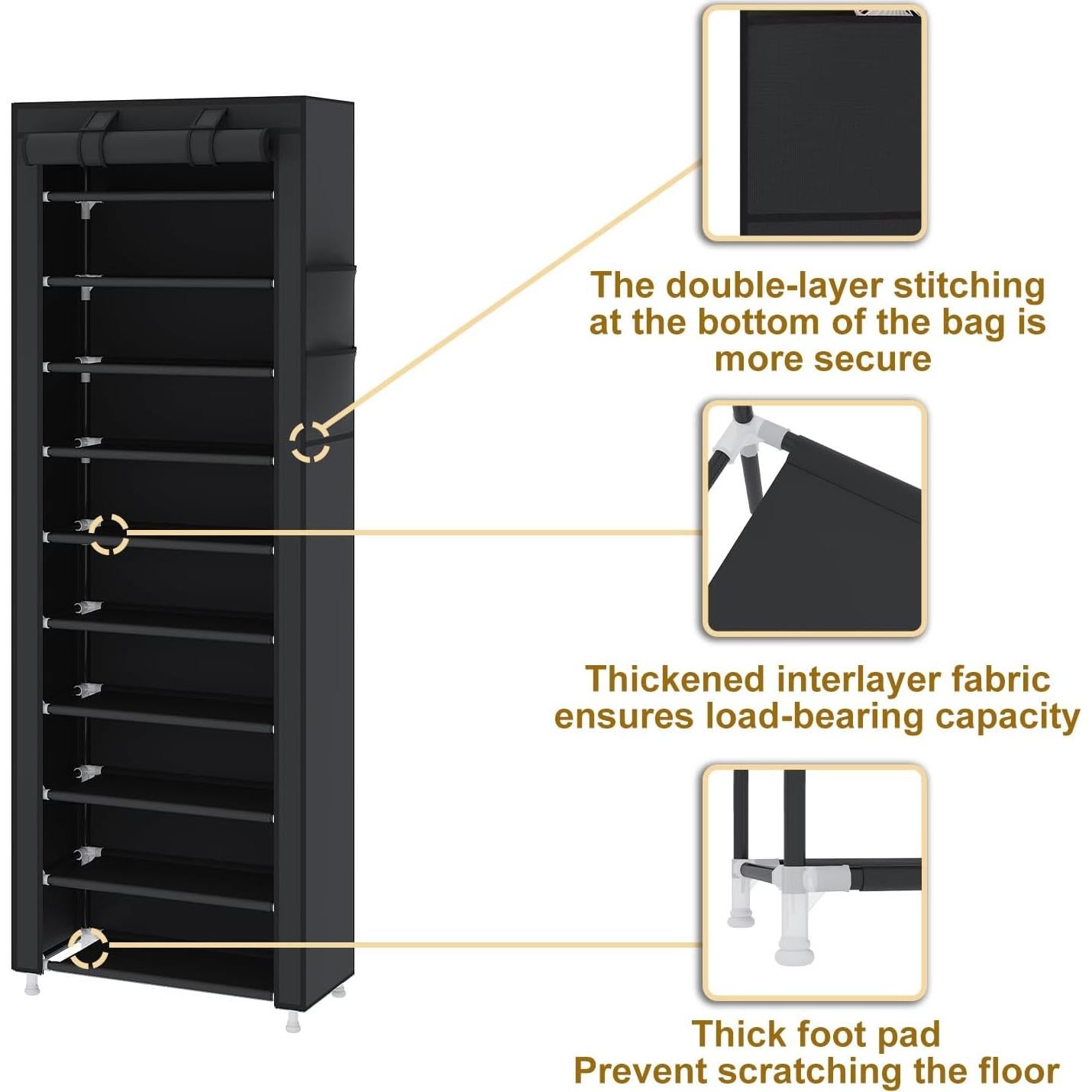 Estante para Zapatos UDEAR 10 Niveles Negro Apilable 178 cm