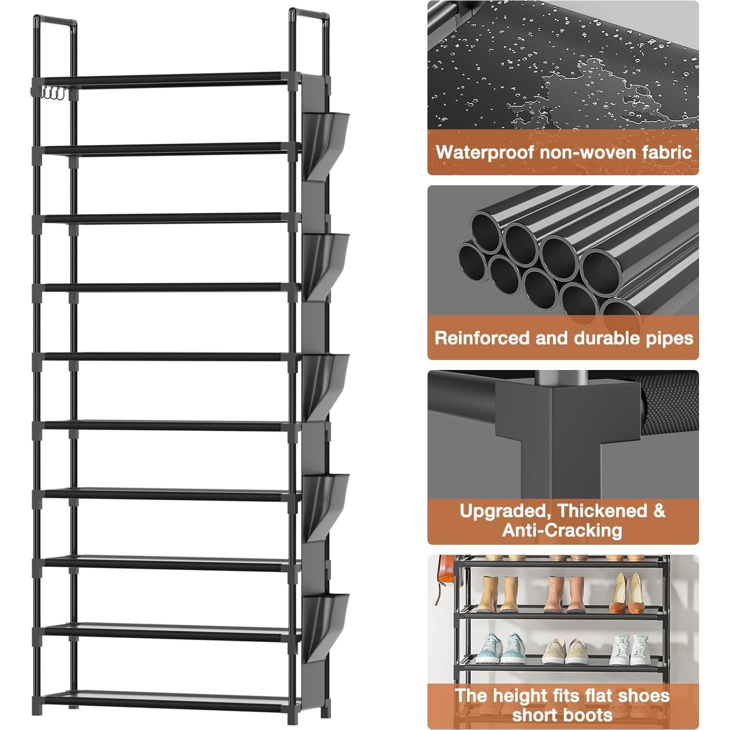 Estante de Zapatos Alto LUKYTOWER 10 Niveles Negro 60x30x174cm