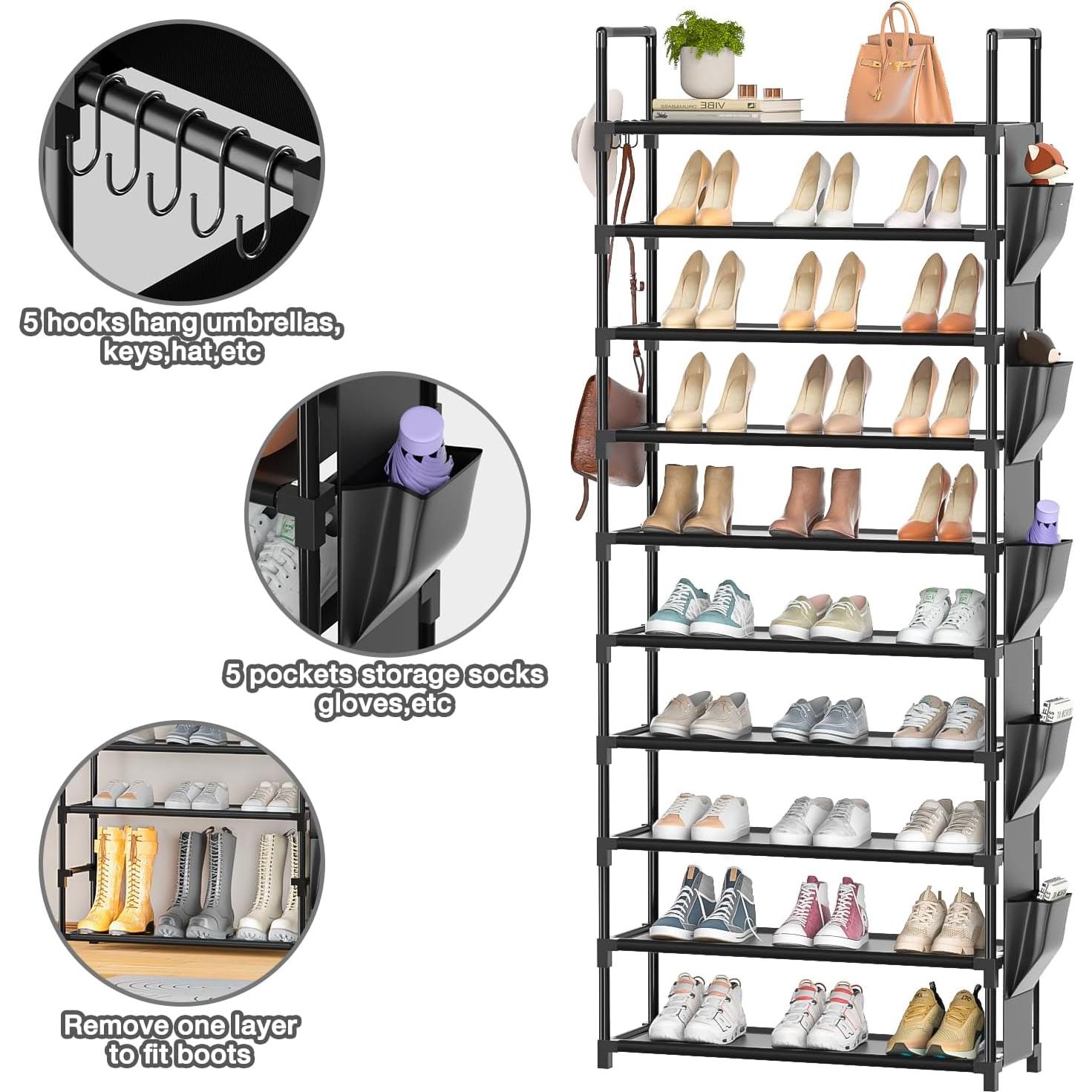 Estante de Zapatos Alto LUKYTOWER 10 Niveles Negro 60x30x174cm