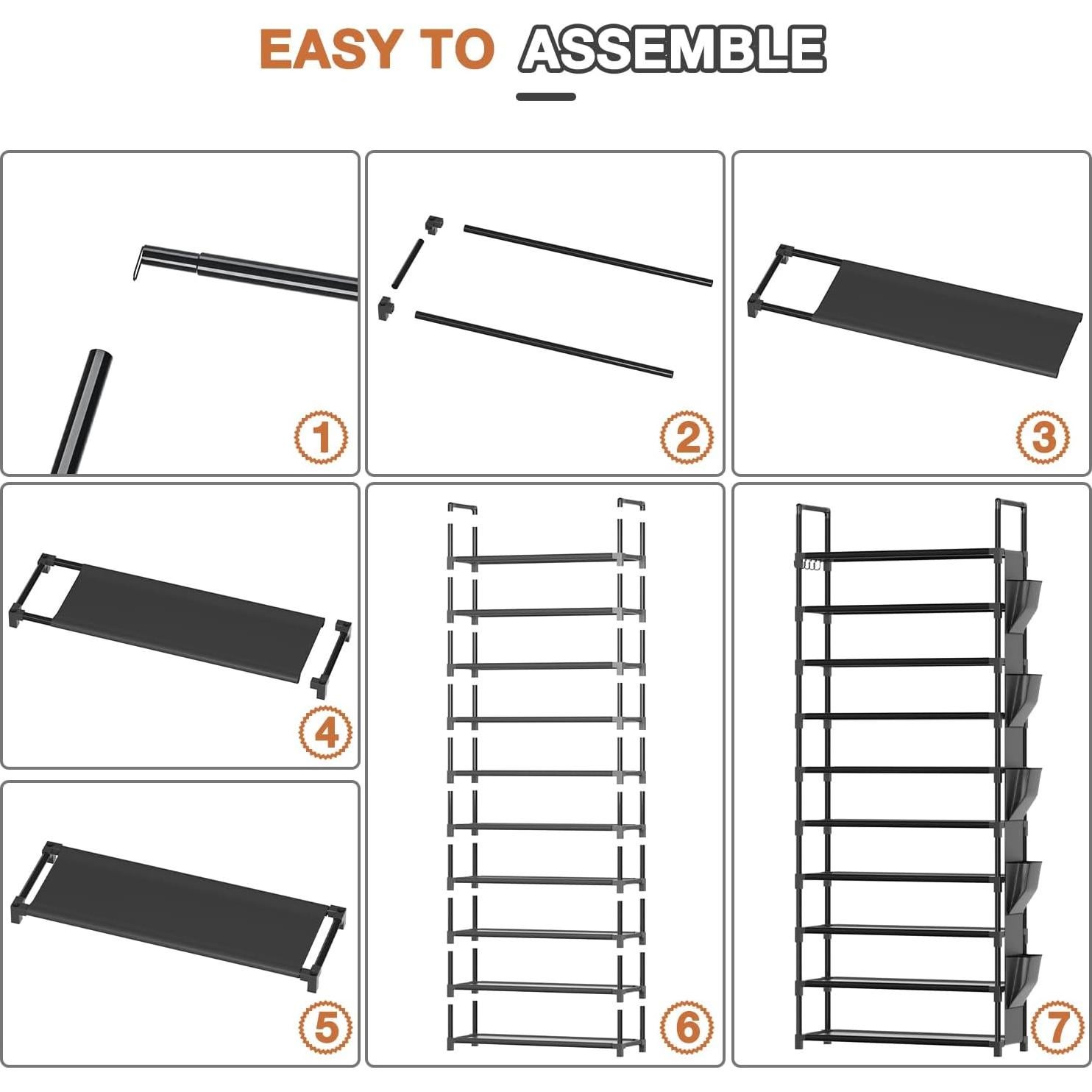 Estante de Zapatos Alto LUKYTOWER 10 Niveles Negro 60x30x174cm