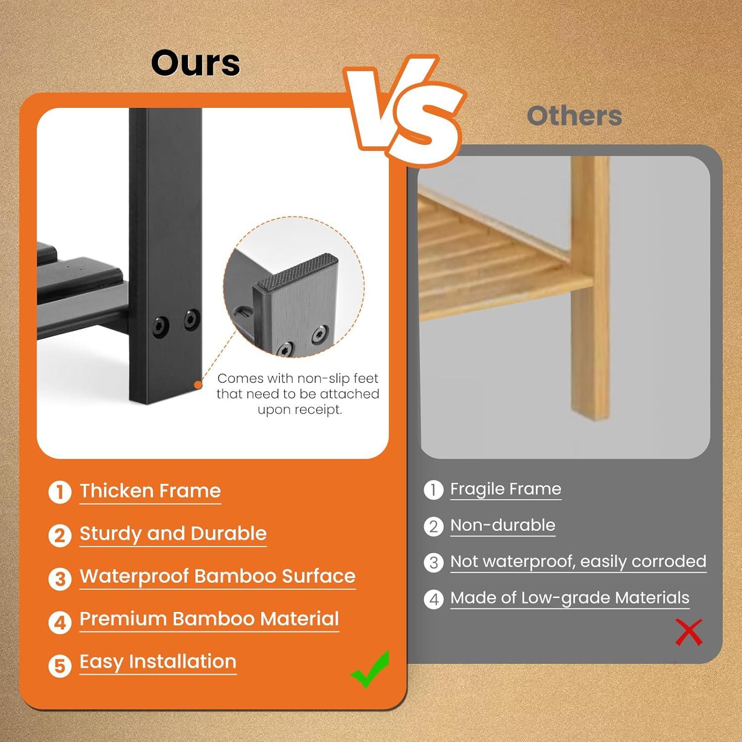 Banco de Zapatos Sweetcrispy 3 Niveles Bambú Negro 130 kg