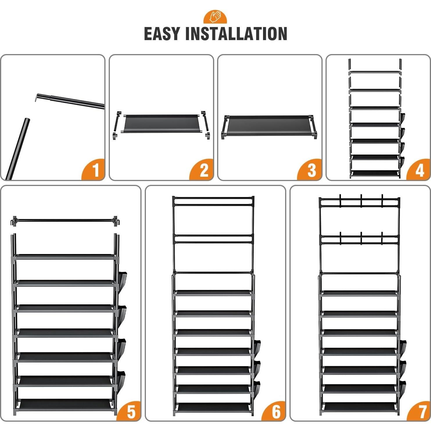 Estante para Zapatos OYREL 7 Niveles Negro 60x166cm