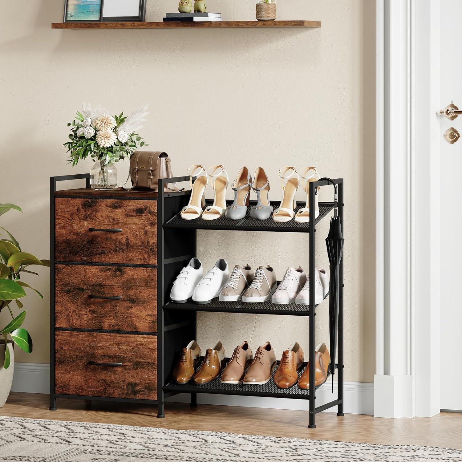 Estante para zapatos Somdot 3 niveles con 3 cajones madera