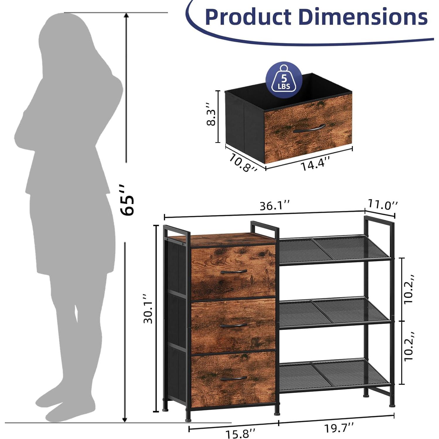 Estante para zapatos Somdot 3 niveles con 3 cajones madera