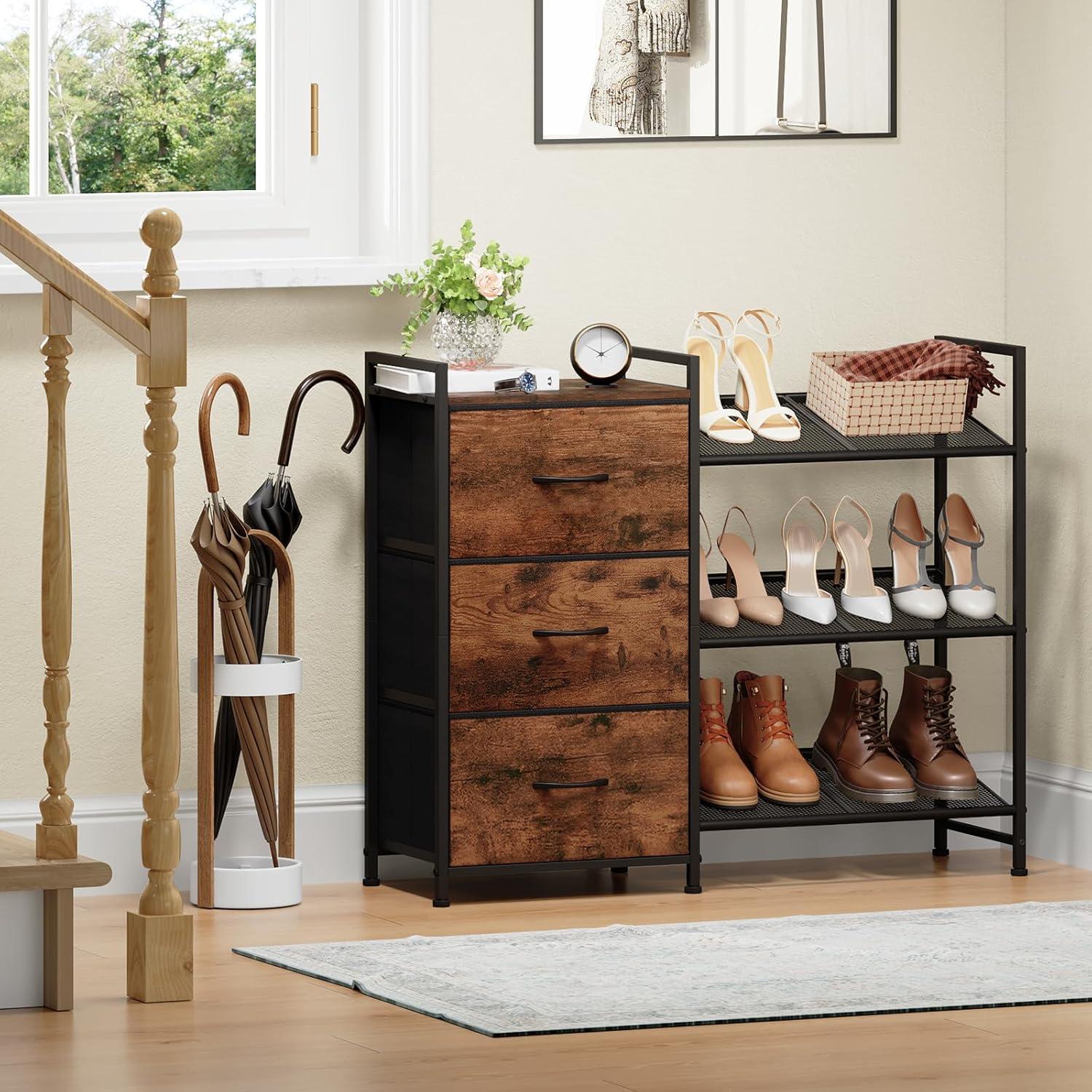 Estante para zapatos Somdot 3 niveles con 3 cajones madera