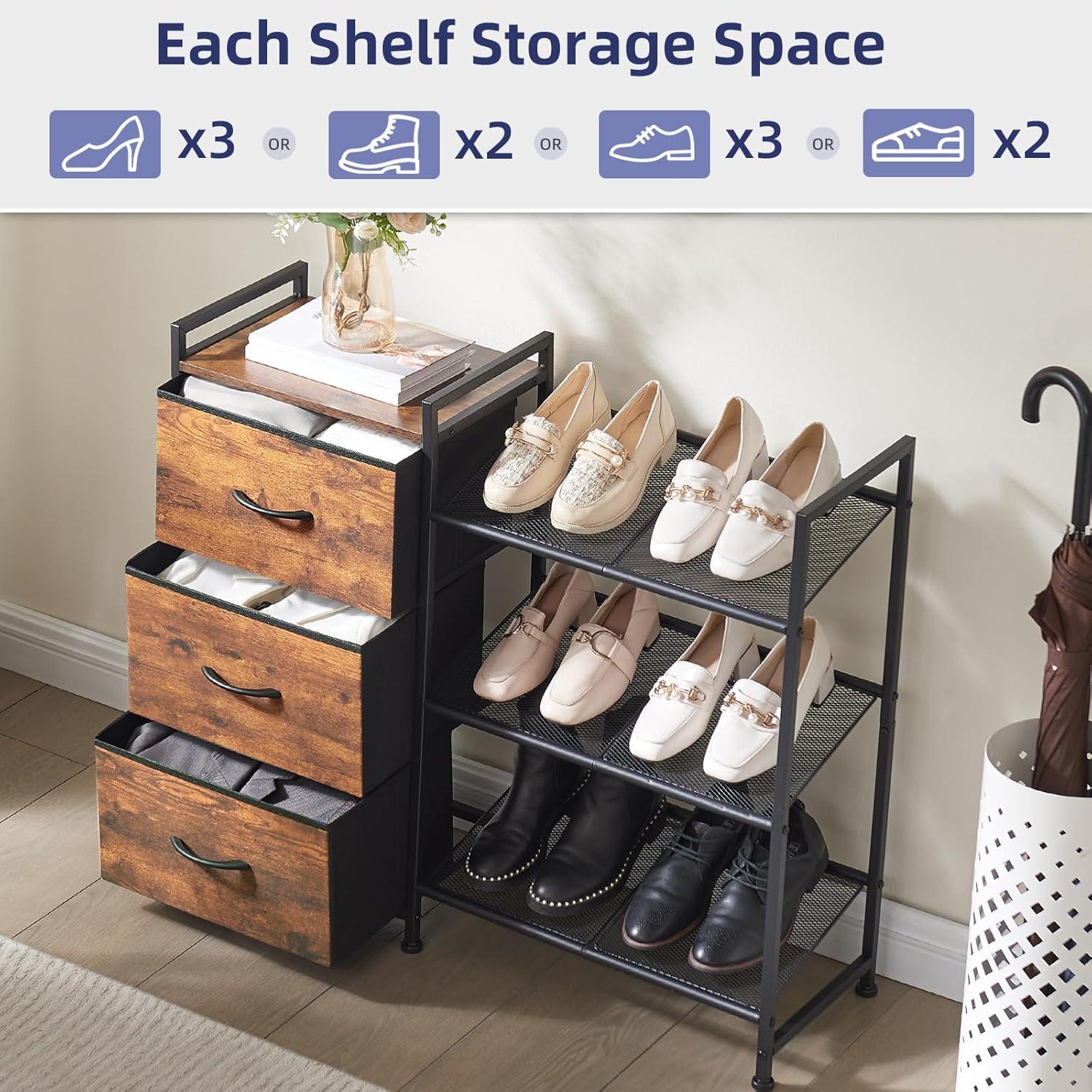 Estante para zapatos Somdot 3 niveles con 3 cajones madera