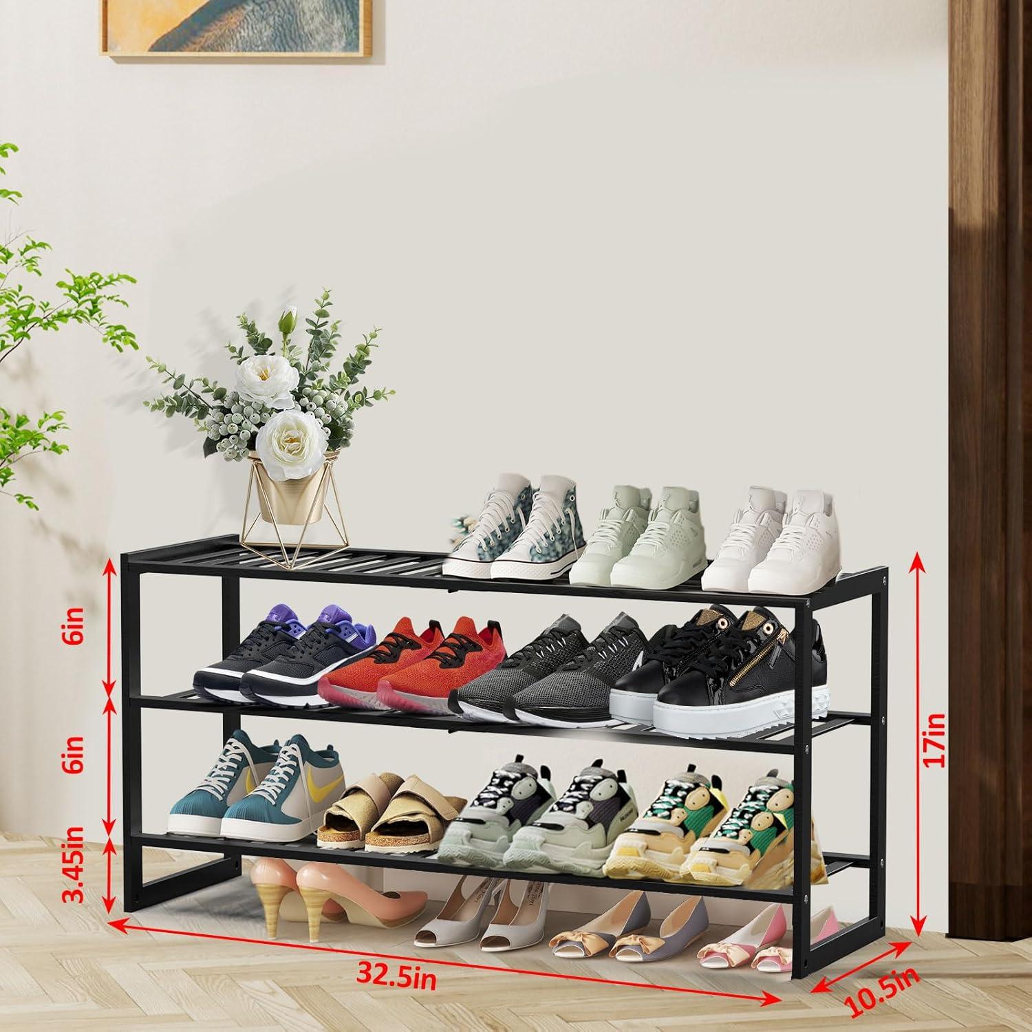 Estante de Zapatos de Bambú Jhriape 3 Niveles Negro 82.55x26.67x43.18cm