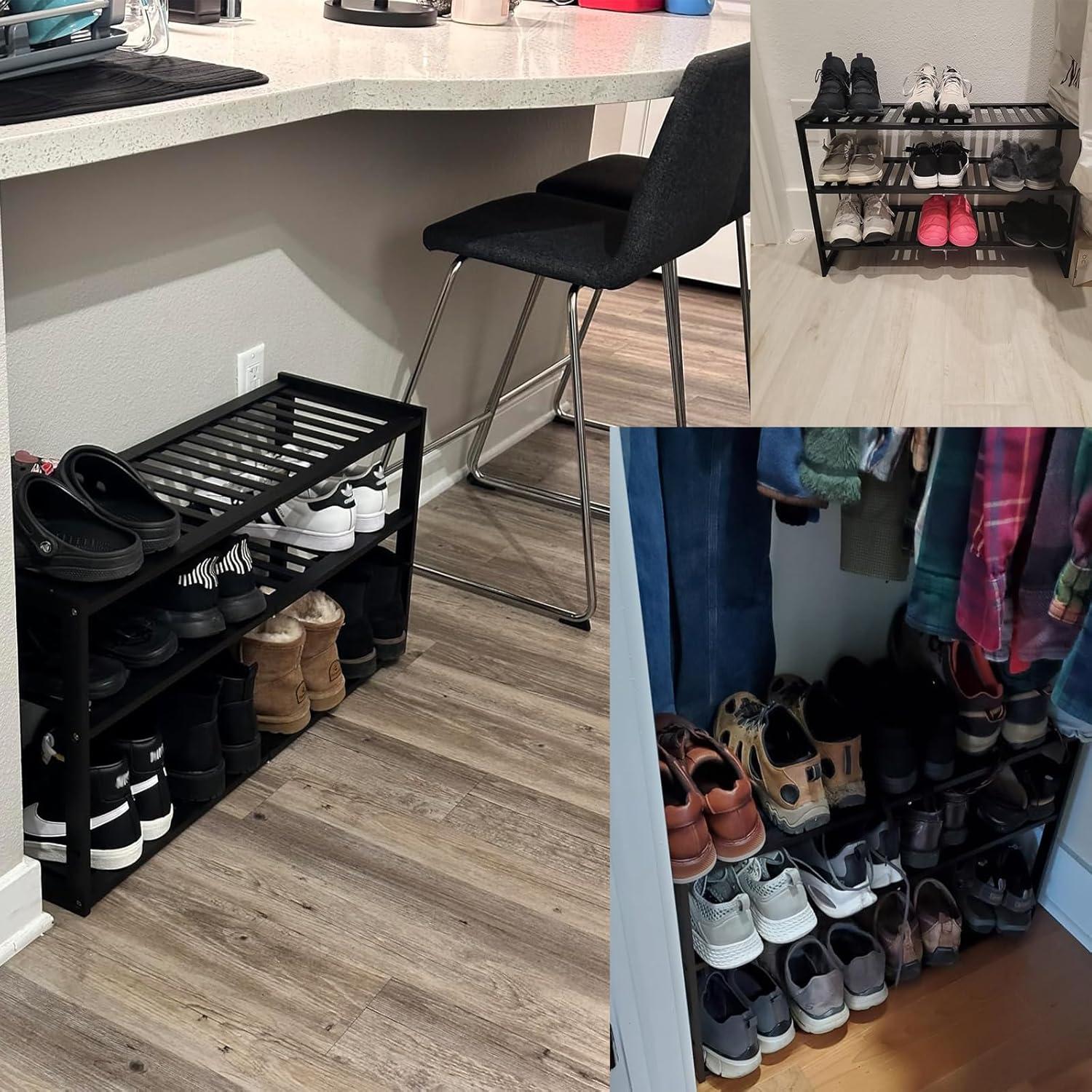 Estante de Zapatos de Bambú Jhriape 3 Niveles Negro 82.55x26.67x43.18cm