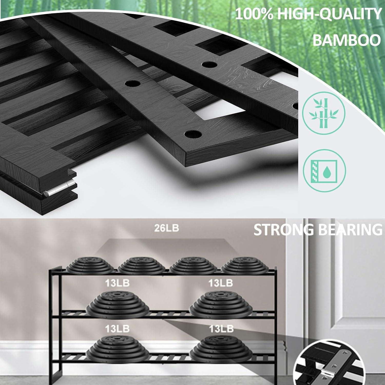 Estante de Zapatos de Bambú Jhriape 3 Niveles Negro 82.55x26.67x43.18cm