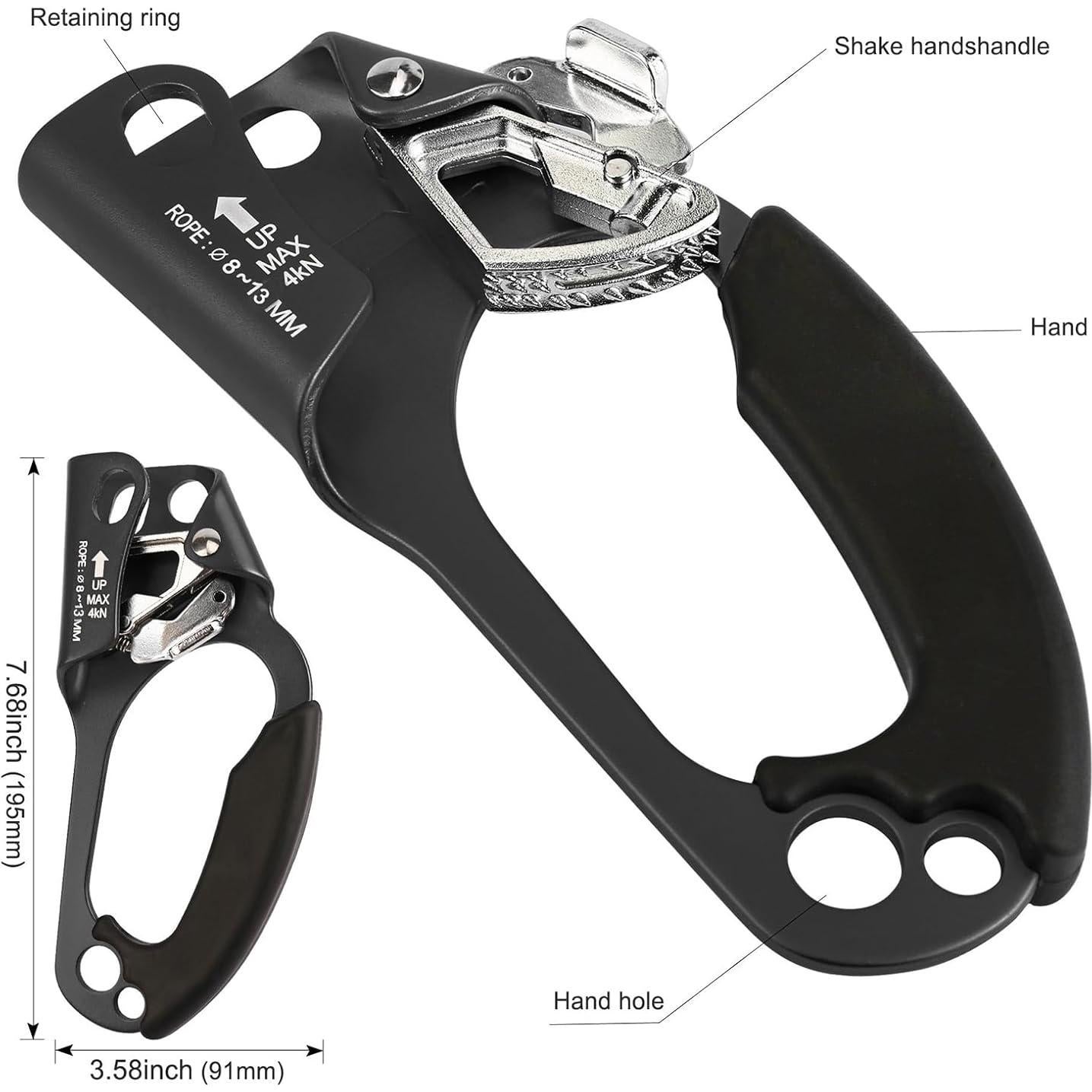 Ascensor de mano QKURT para escalada 8-13mm, ligero