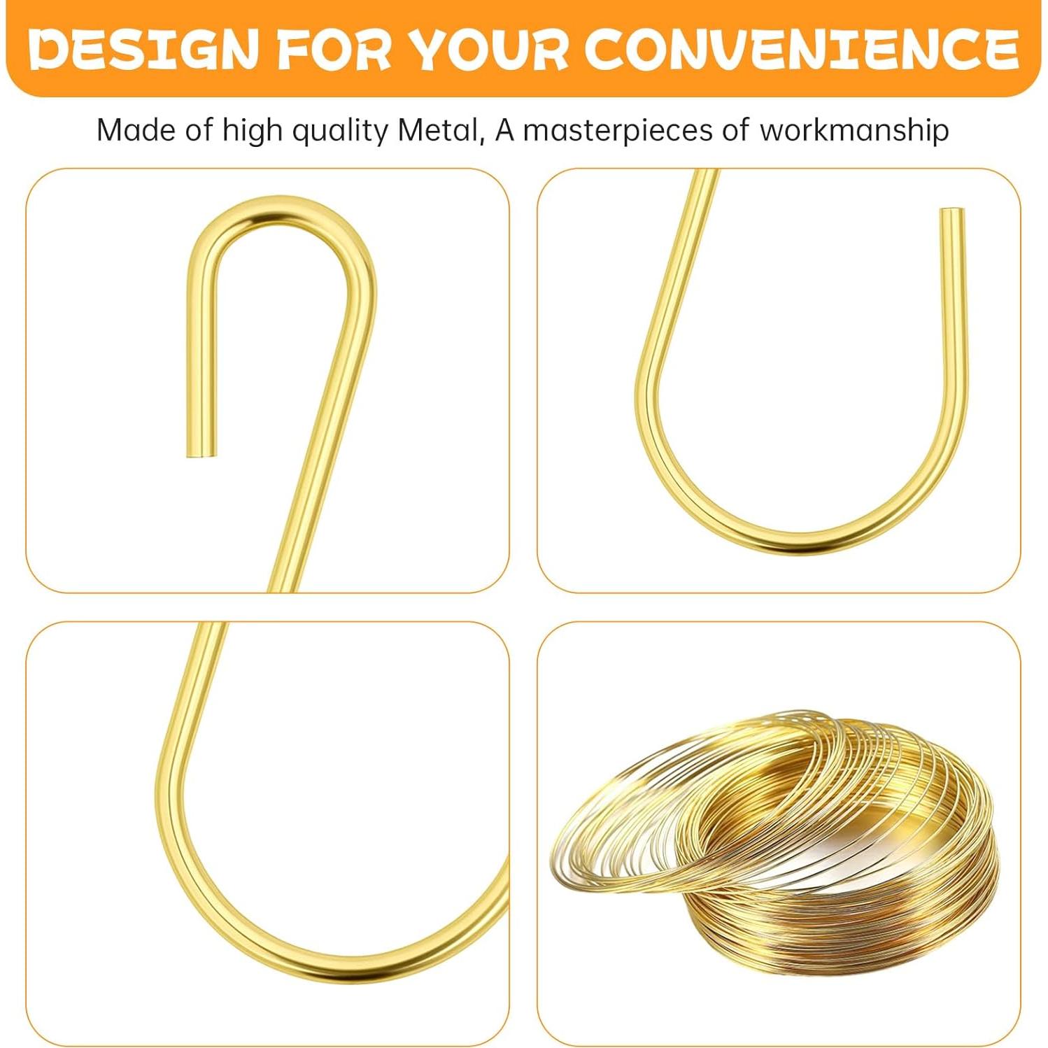 60 Ganchos en S Metálicos LIQWEI 2.54 cm Dorado para Colgar