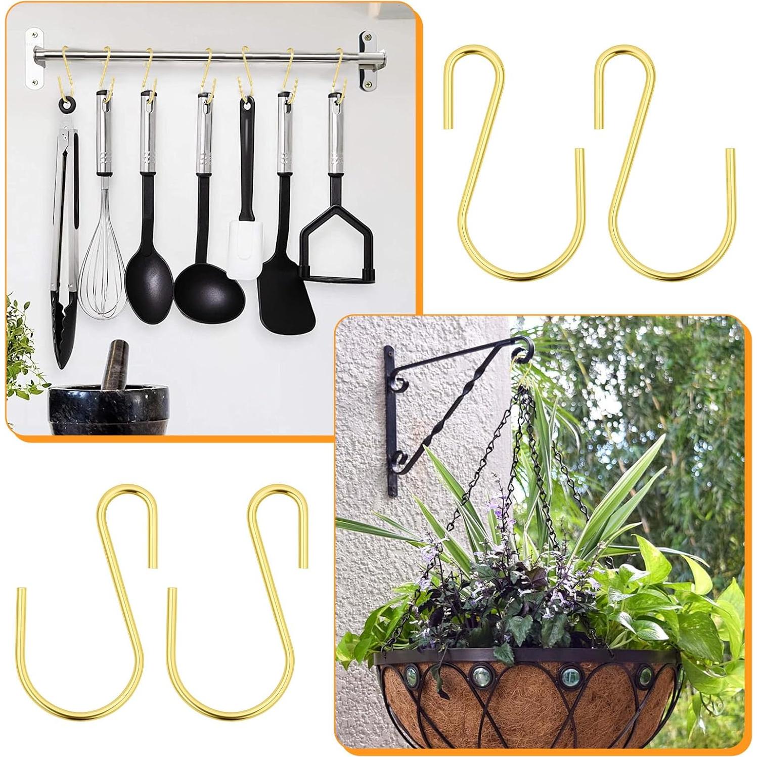 60 Ganchos en S Metálicos LIQWEI 2.54 cm Dorado para Colgar