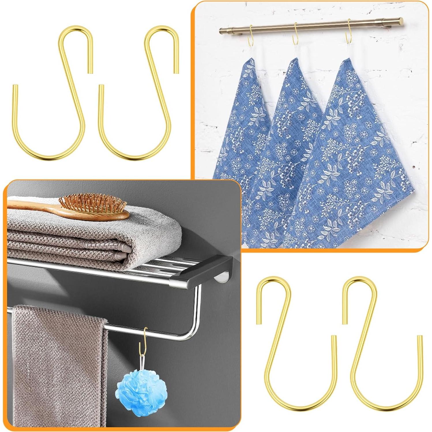 60 Ganchos en S Metálicos LIQWEI 2.54 cm Dorado para Colgar