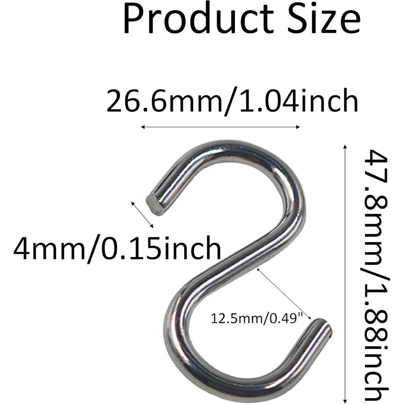 24 Ganchos en S de Acero Inoxidable AUXBC 4.76cm Alta Resistencia